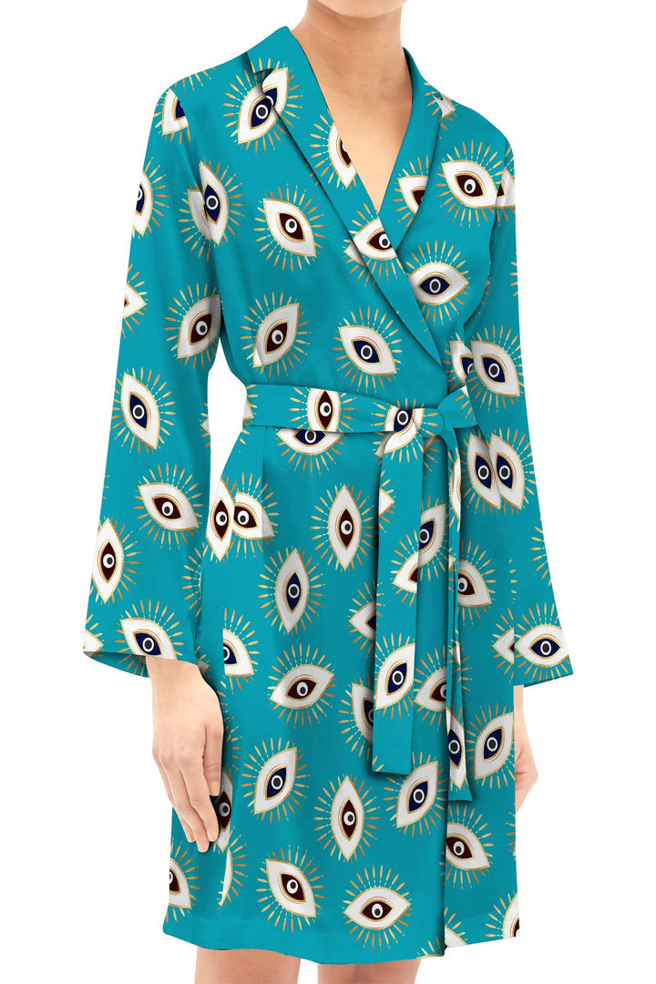 silk wrap dress short WOMEN'S SHORT SLEEVE V-NECK SATIN WRAP MINI DRESS BLUE / 4S-2M-1L