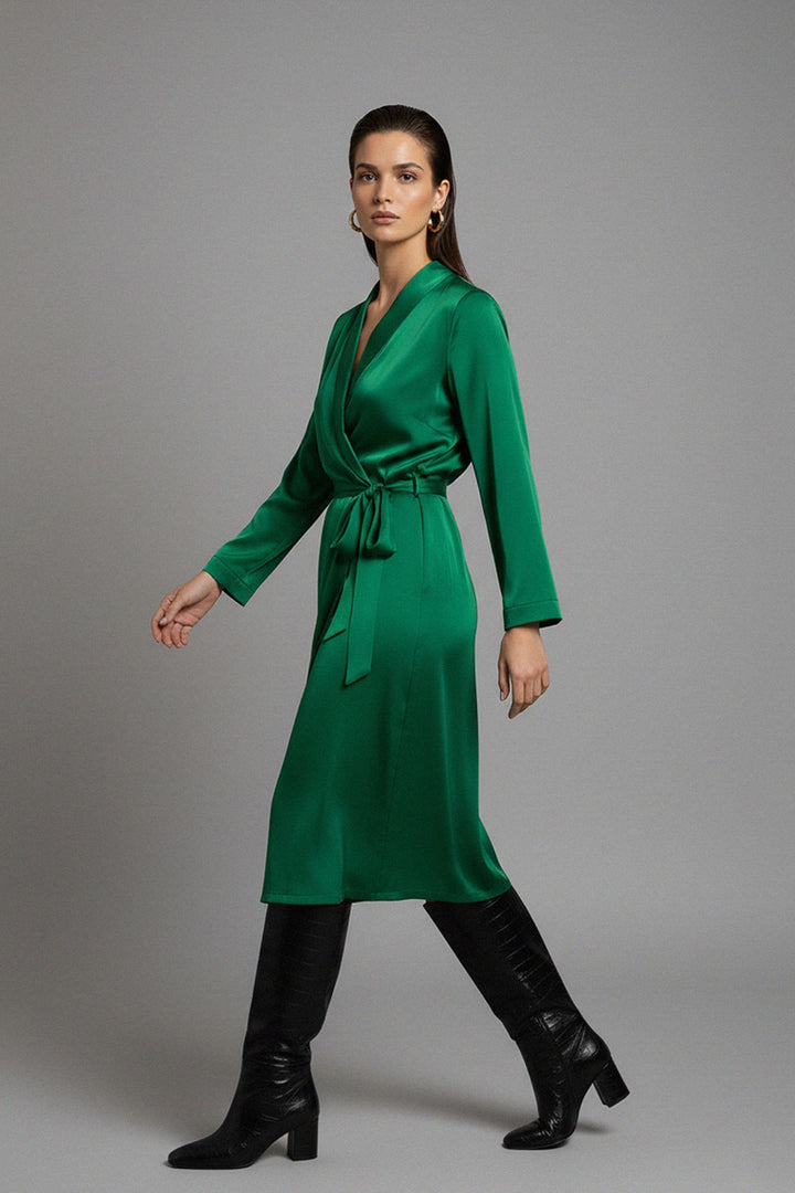 green wrap dress plus size , wrap dress maxi long sleeve , Kyle X Shahida,wrap dress emerald green