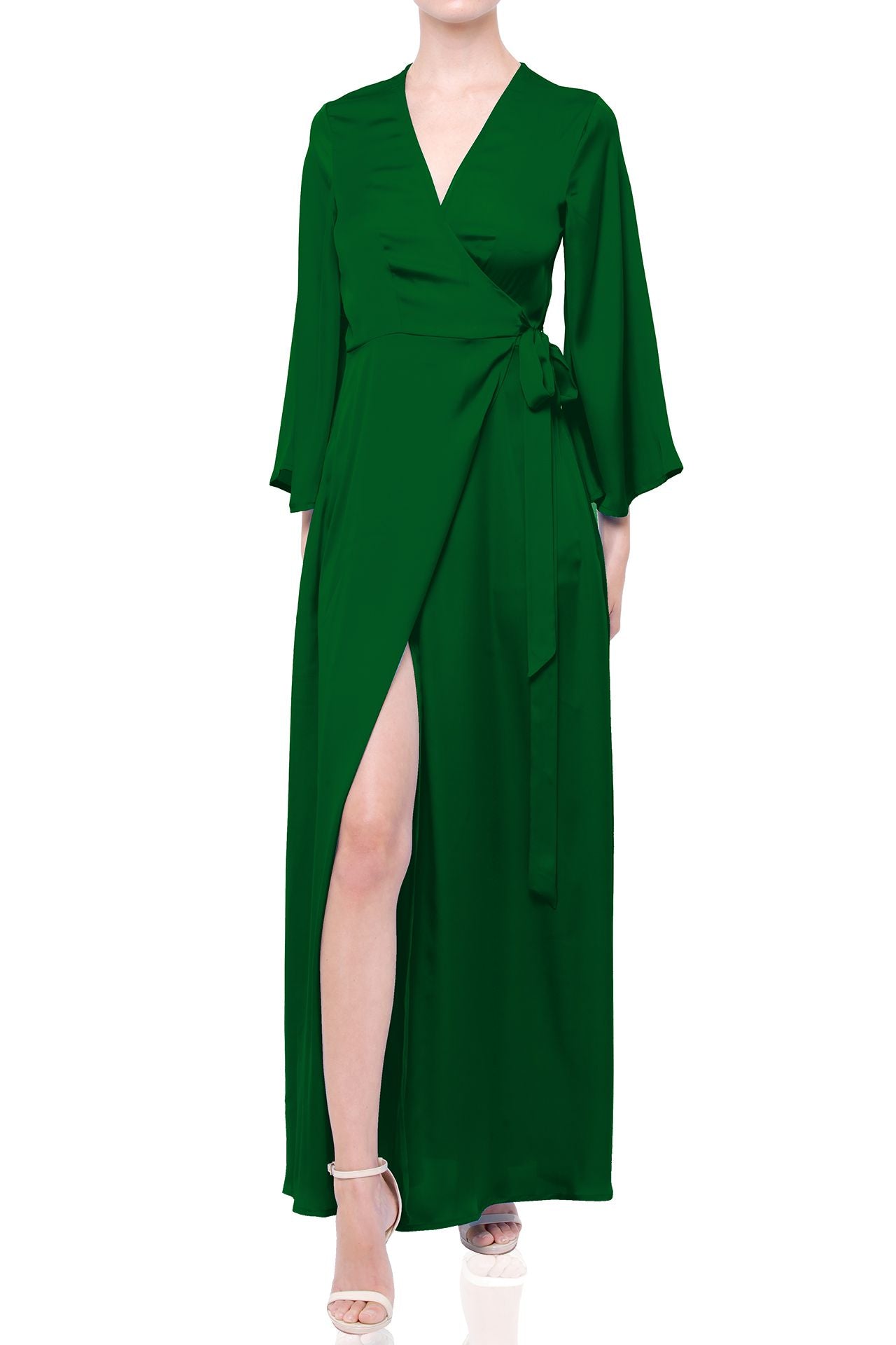 "summer wrap dress" "women's long sleeve wrap dress" "wrap maxi dress green" "Kyle X Shahida"