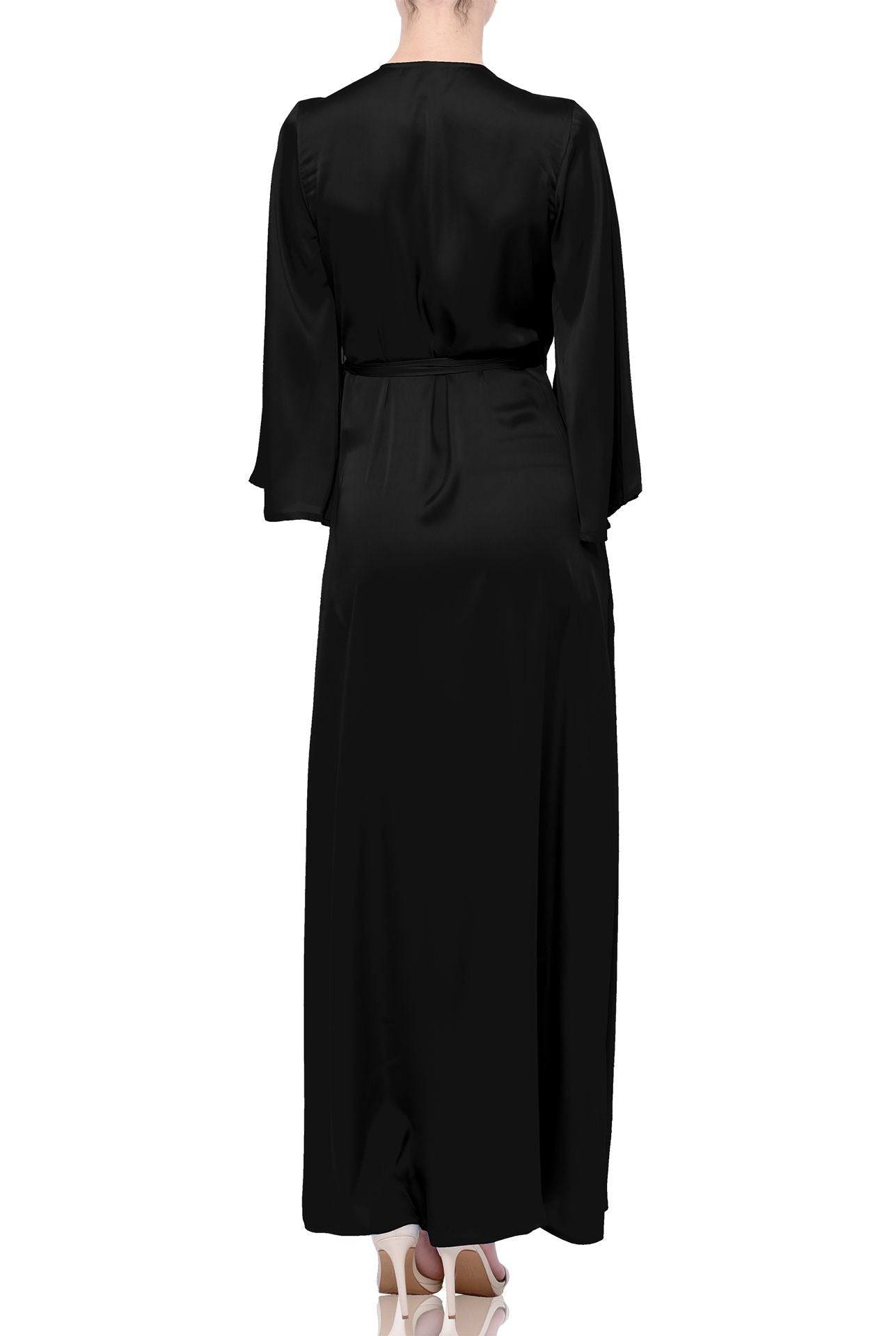 "long black wrap dress" "Kyle X Shahida" "wrap front maxi dress" "long sleeve dress wrap"