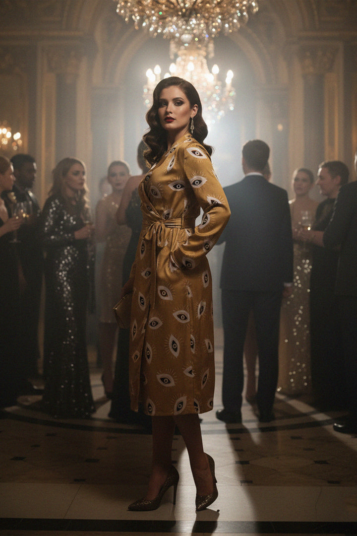 Kyle X Shahida,
midi silk wrap dress,
midi dress tie waist,
mid length wrap dress, 