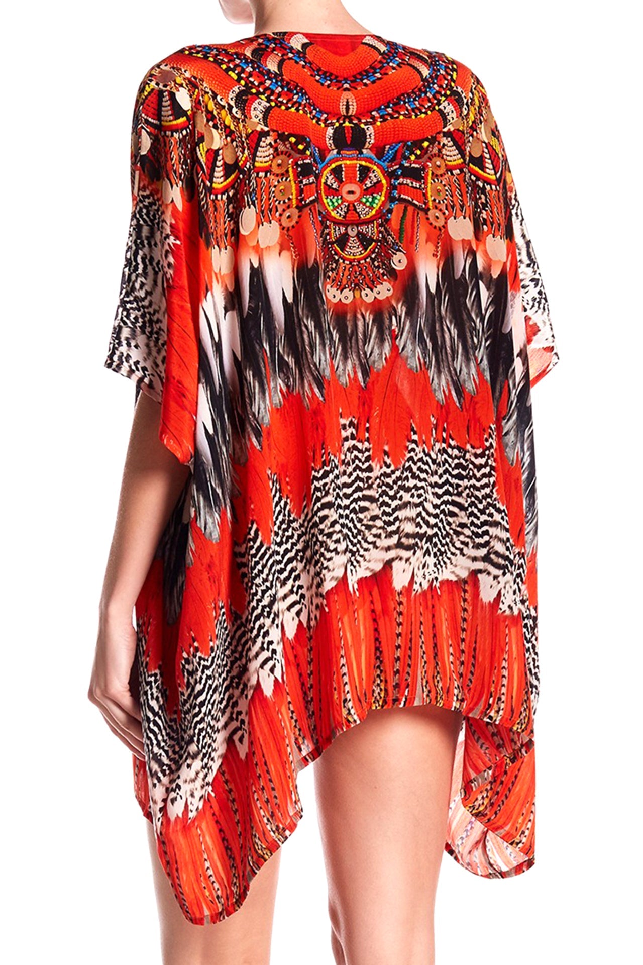 Short Lace up Kaftan in Feathers