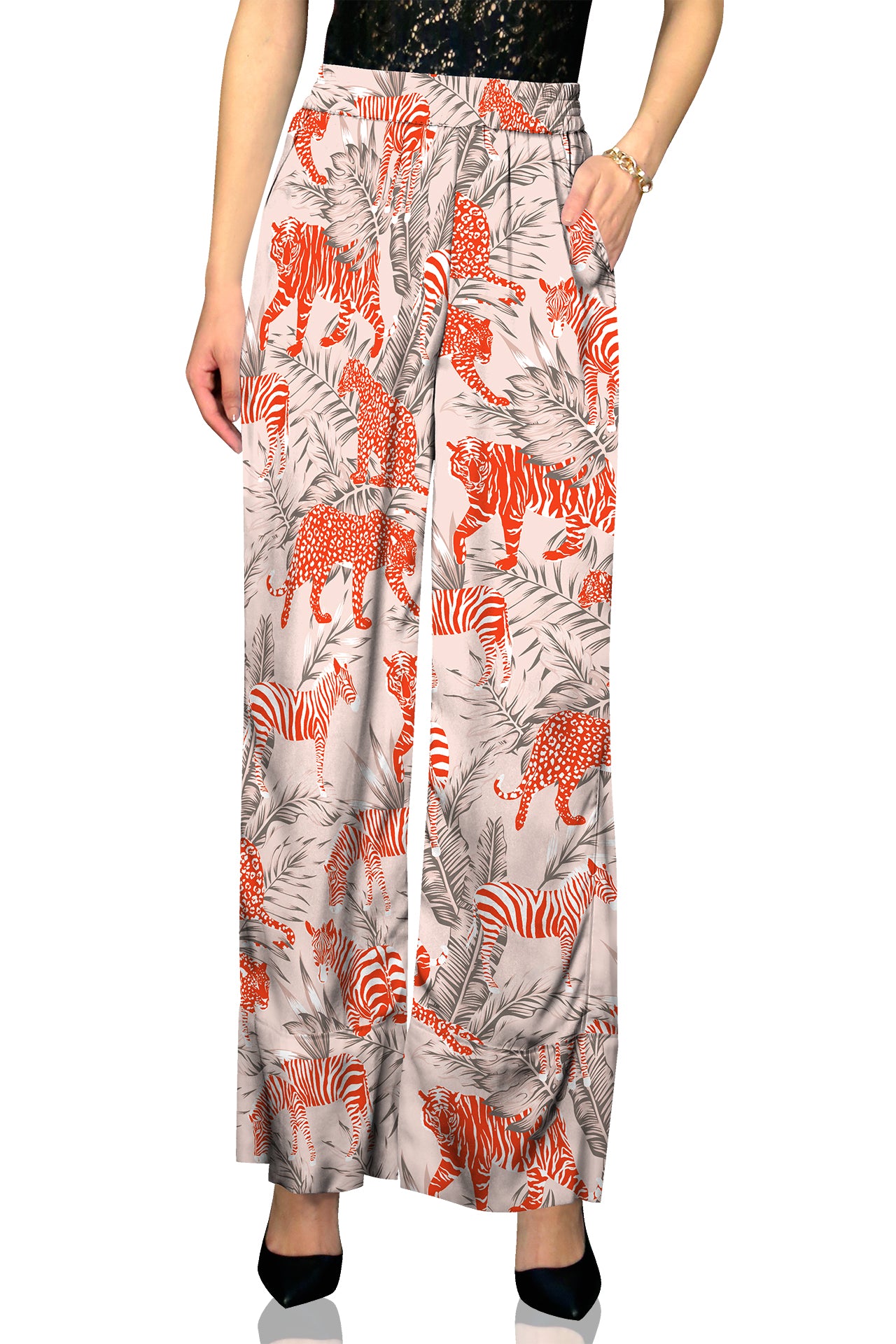 As seen on Kyle Zebra and Tiger Silk Pants in Orange