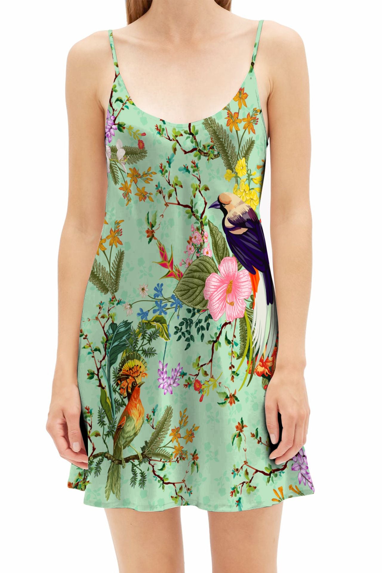 Silk Mini Dress in Bird Print