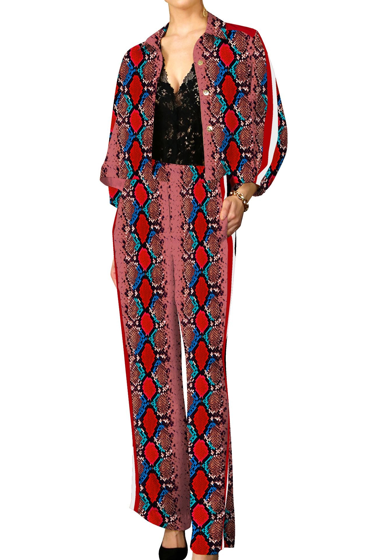 Vegan Silk Matching Suit Set in Blood Stone