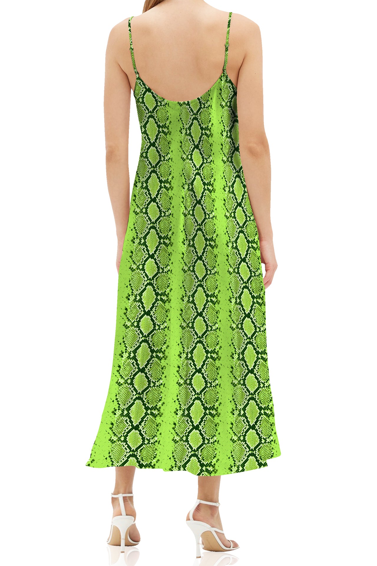Snake Print Midi Slip Dress Made with Cupro Silk in Sharp Green