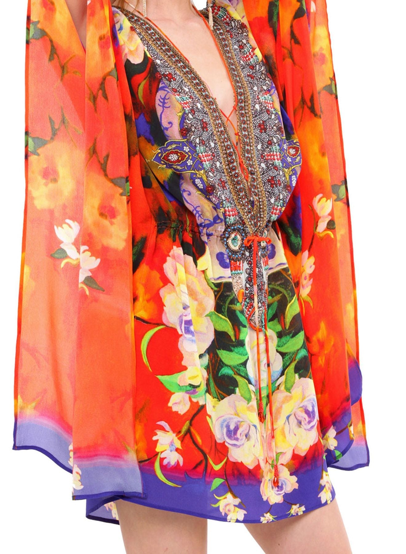 Floral Print Kaftan Dress Short