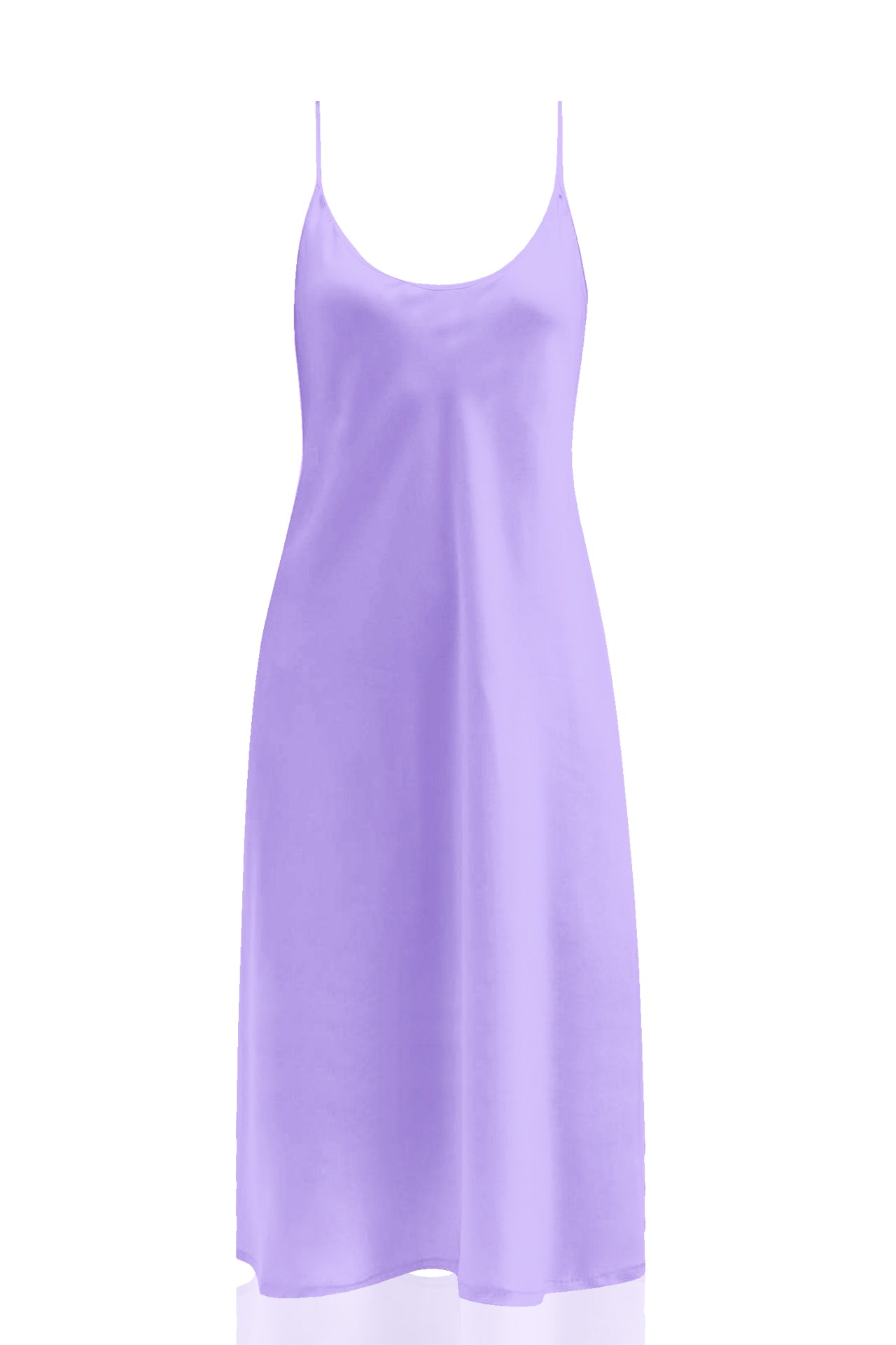 Solid Vegan Silk Midi Slip Dress in Digital Lavender Made with Cupro