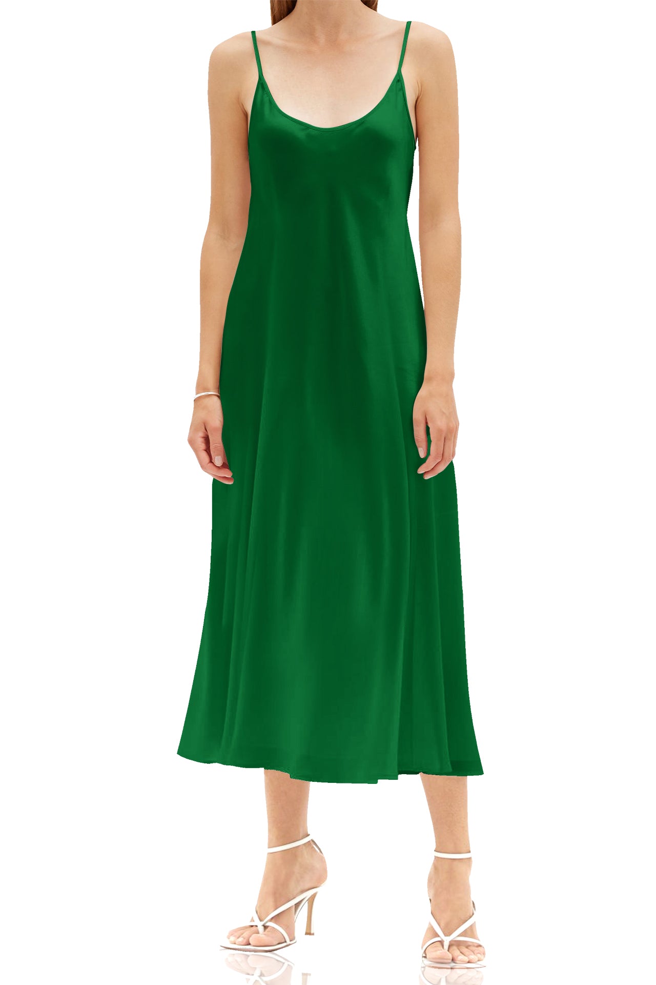 Made with Cupro Silk Midi Slip Dress in Green