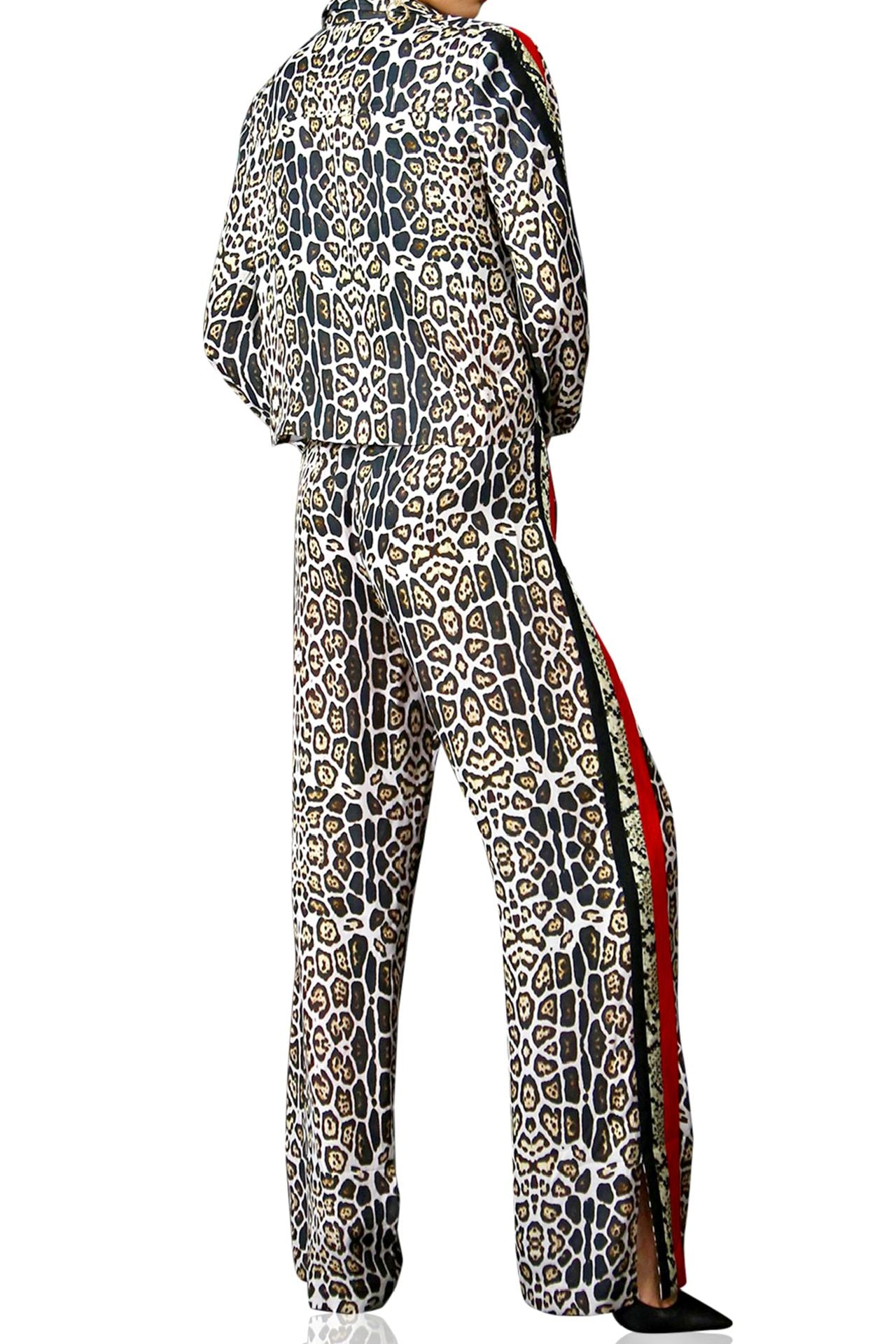 Matching Set in Leopard Print  Track Suit Cropped Jacket with Pant