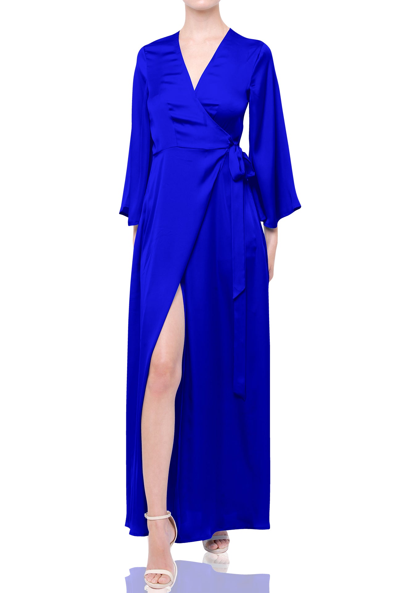 Solid Blue Designer Long Wrap Dress