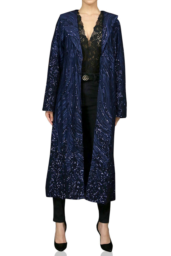 Navy Blue Sequin Duster Jacket