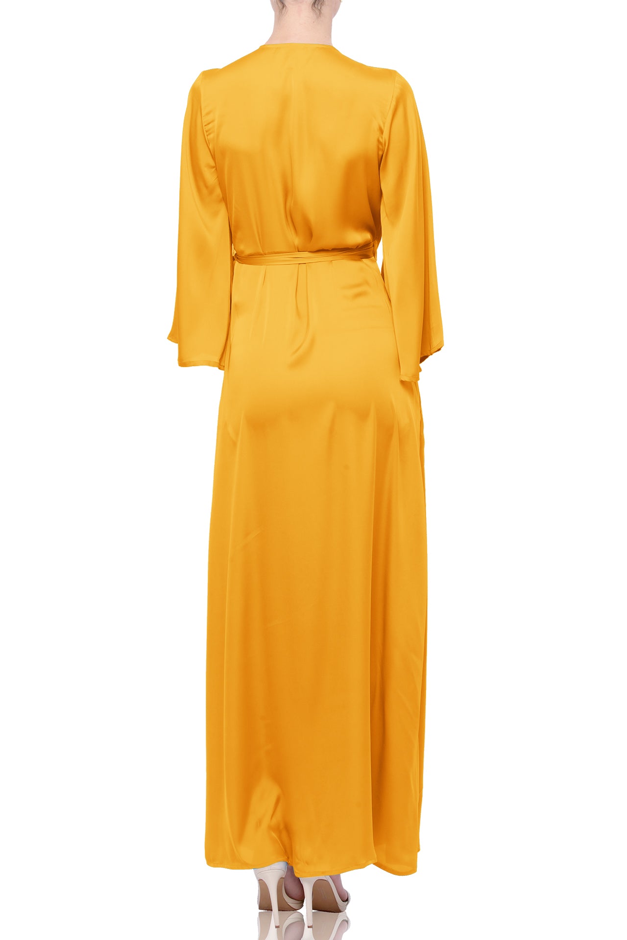 Leo Orange Full Sleeve Designer Maxi Wrap Dress