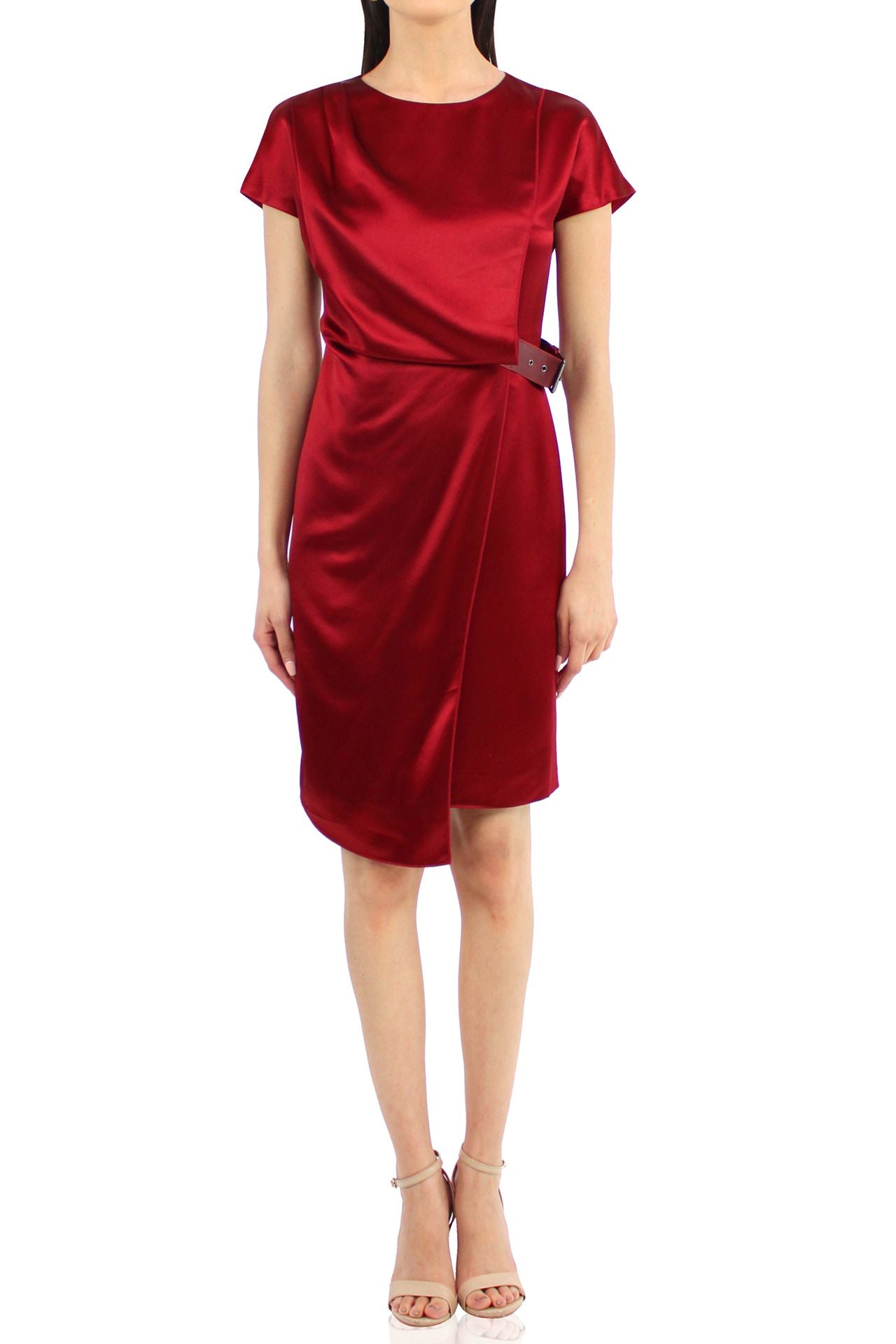 red designer mini dress Avec Les Filles Women's Drop Waist Pleated Tier Mini Dress - Red