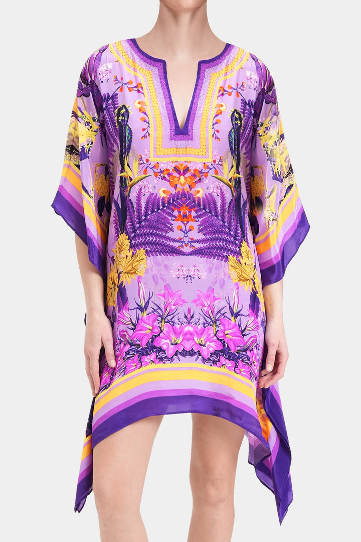 short silk kaftan dress Black Silk Kaftan Dress with Drop Waist