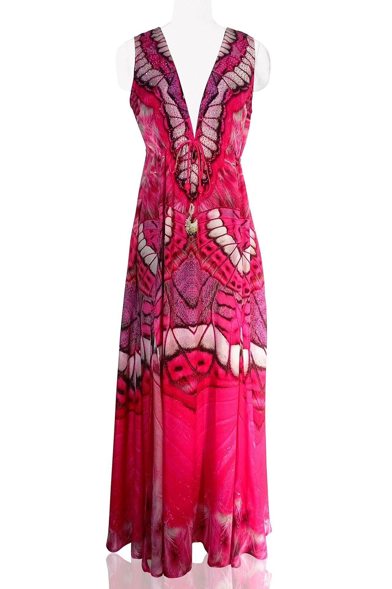 Fuchsia V-neck Maxi Dress
