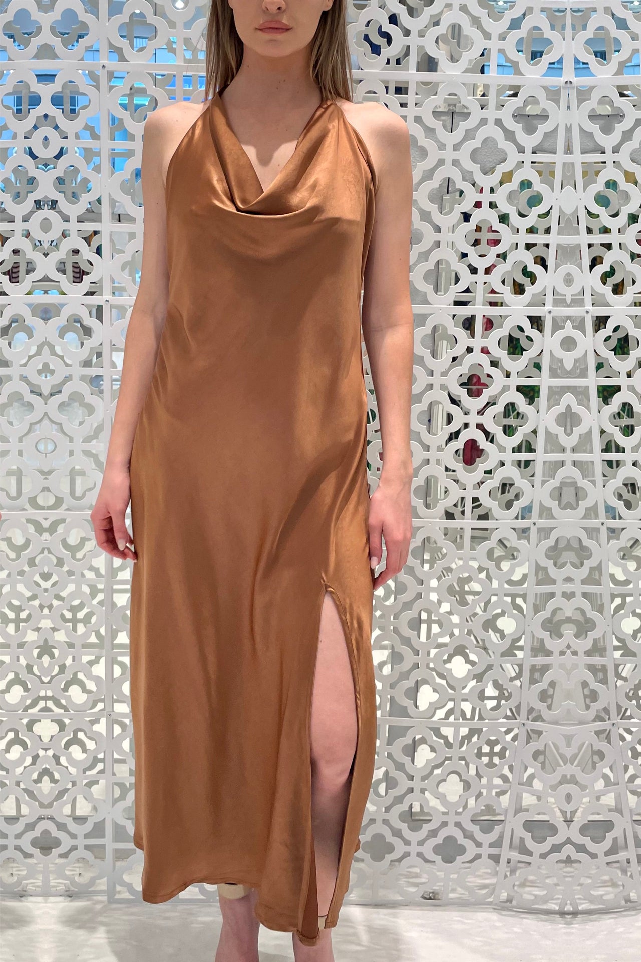 Silk  Midi Dress in Brown