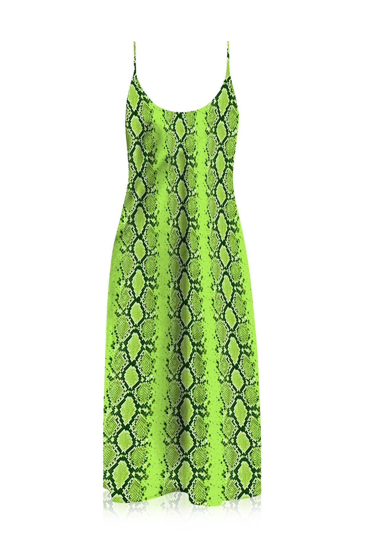 Snake Print Midi Slip Dress Made with Cupro Silk in Sharp Green Custom Snake Print Midi Slip Dress Made with Cupro Silk in Sharp Green Custom