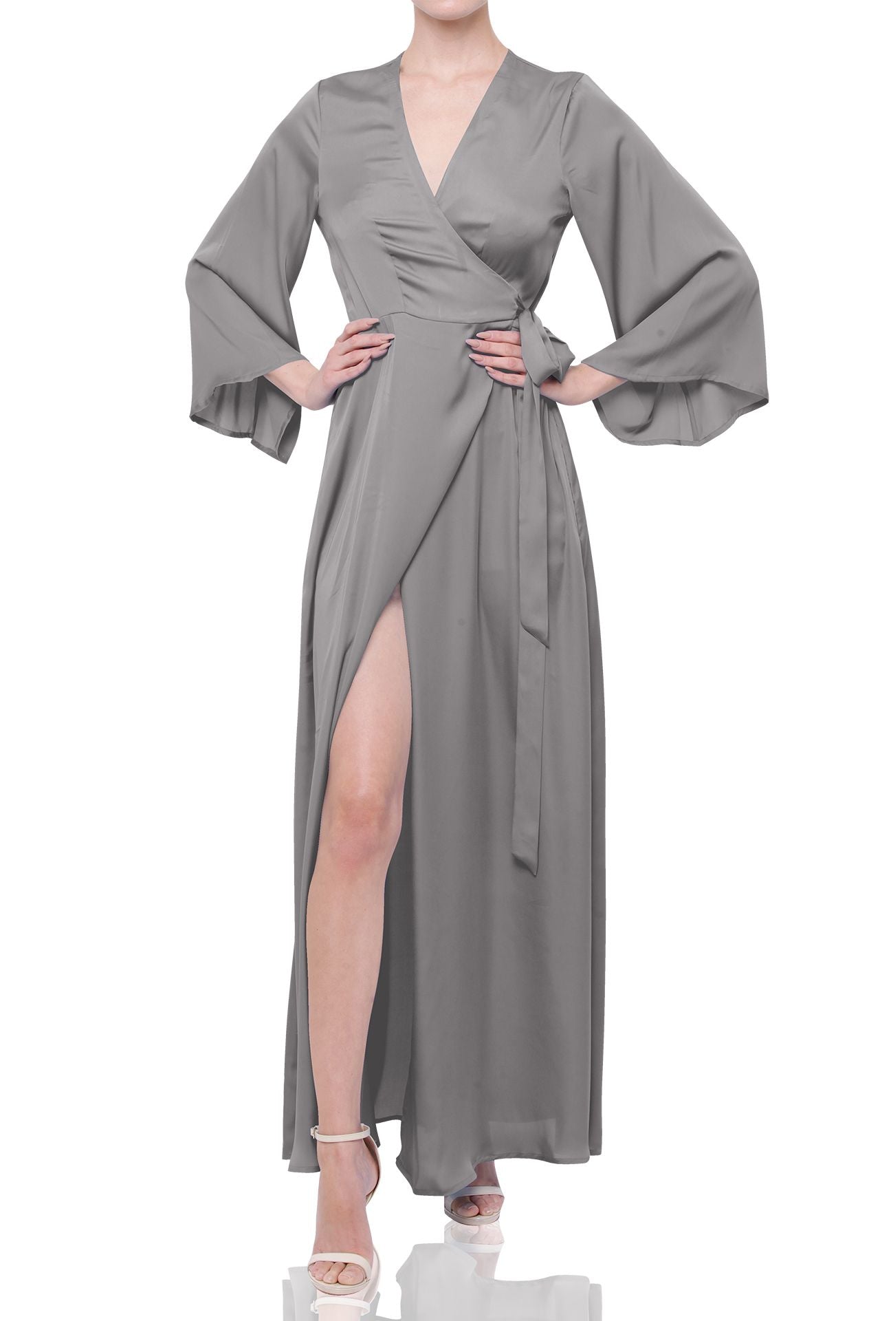 2022 Bestseller Solid Maxi Full Sleeve Wrap Dress