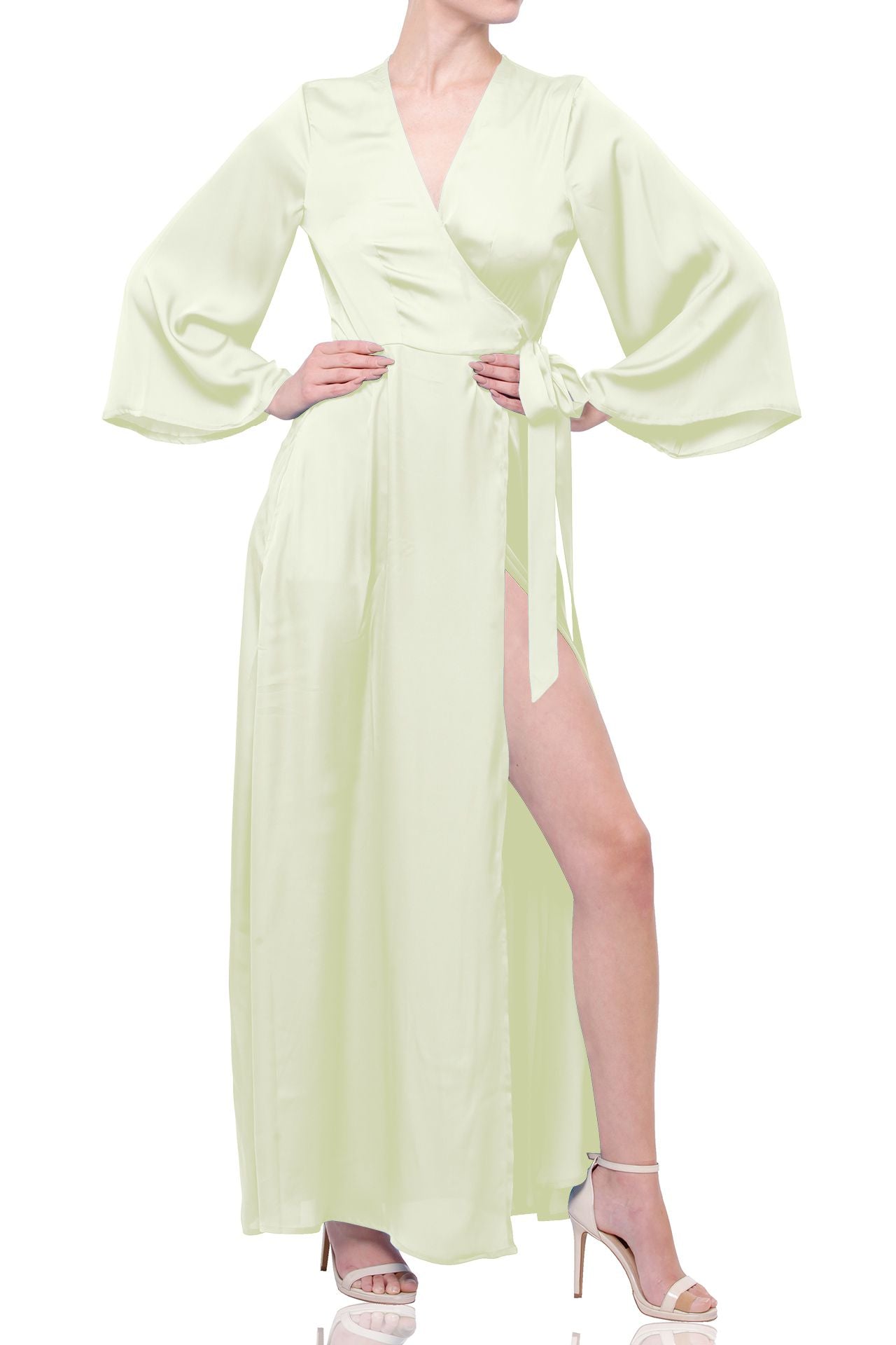 Full Sleeve Long Maxi Wrap Dress in Unbleached