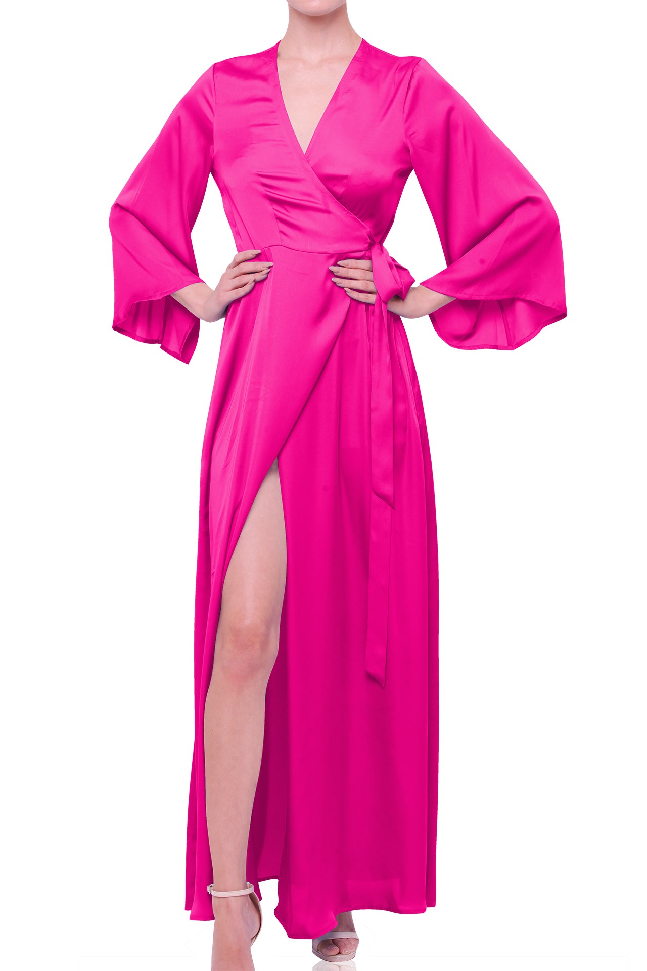 Designer Long Wrap Dress in Solid Fuchsia Fedora