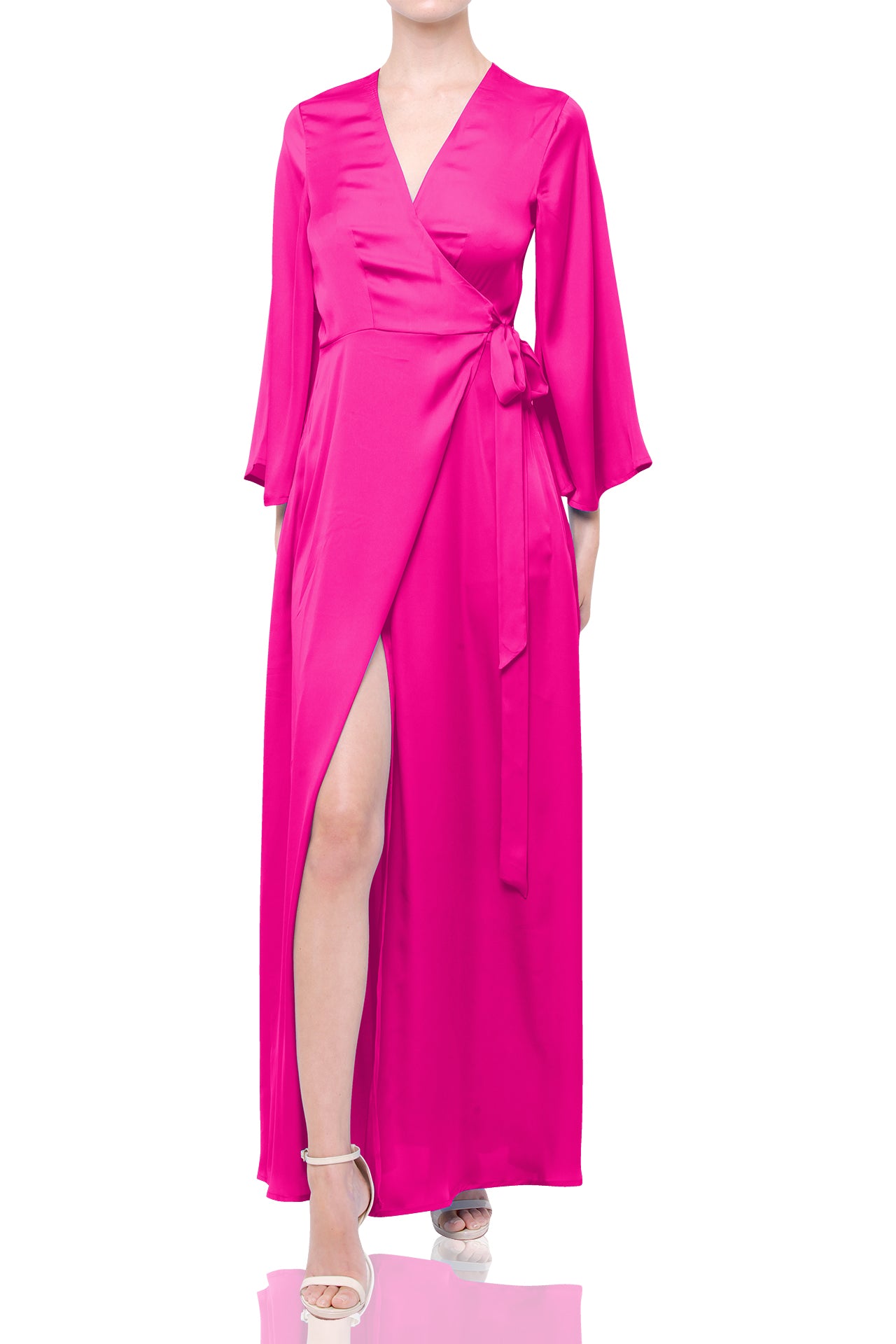 Designer Long Wrap Dress in Solid Fuchsia Fedora