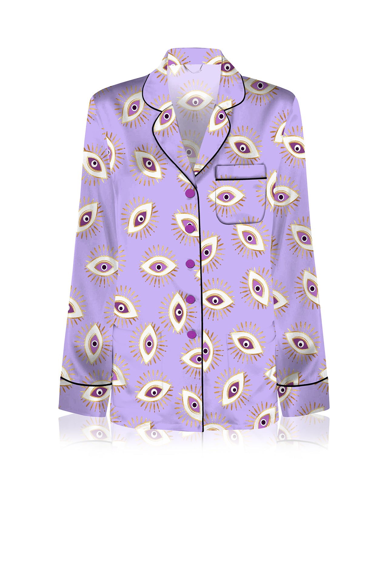 Digital Lavender Organic Silk Long Sleeve Shirt in Eye Print