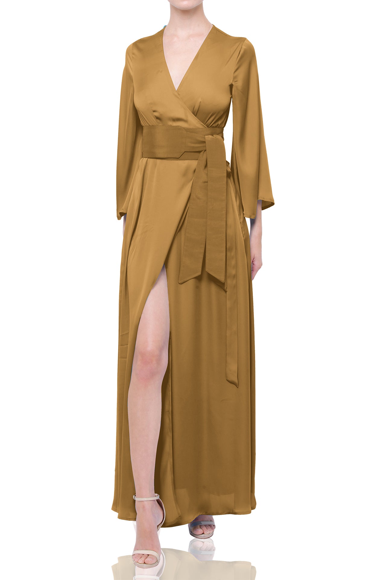 Designer Long Maxi Wrap Dress in Butterscotch