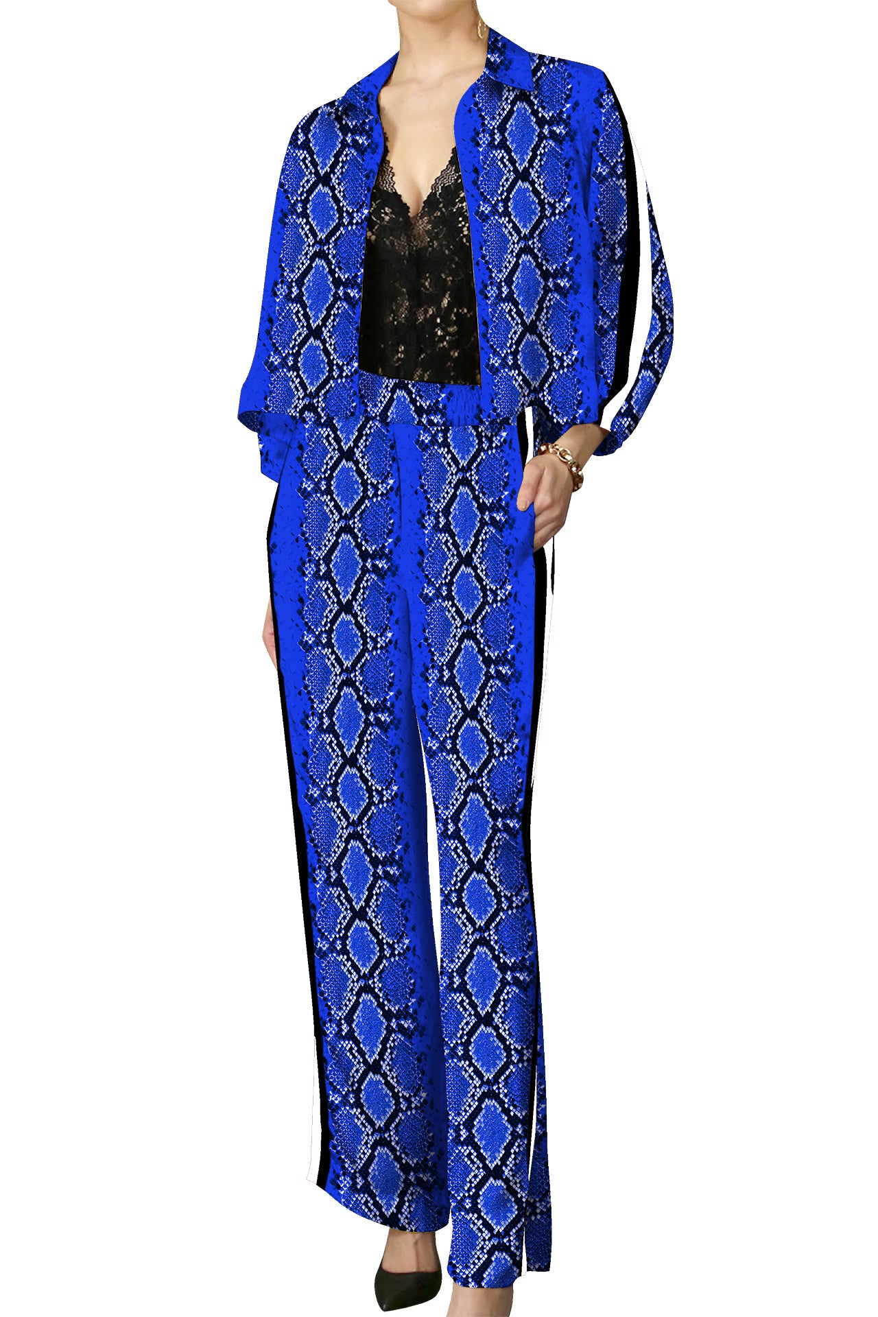 Vegan Fabrics Sky Driver Matching Suit Set in Snake Print