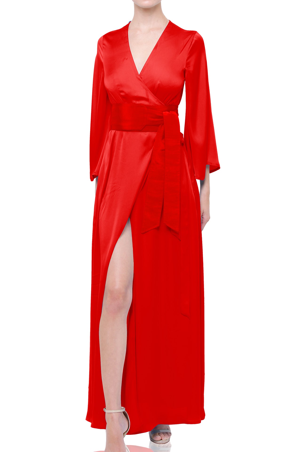 Designer Full Sleeve Maxi Wrap Dress in Lava Falls