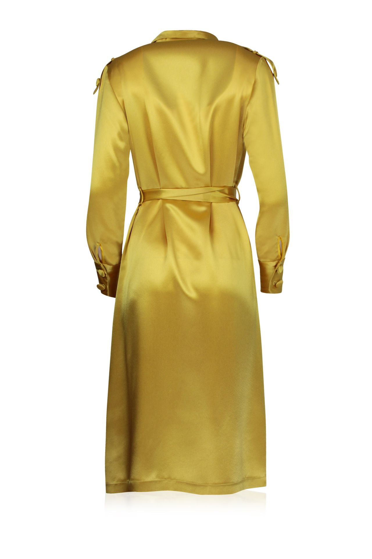 Women Belted Satin Trench Coat In Yellow