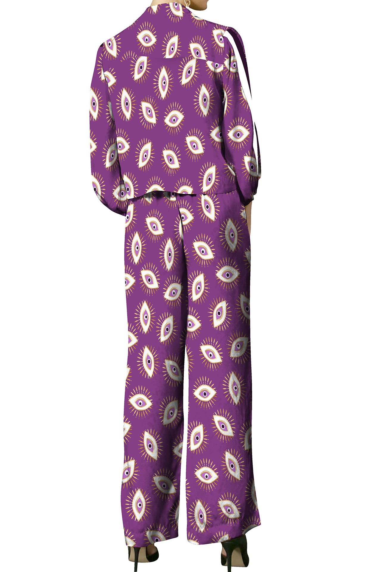 Biodegradable Fabrics Matching Suit Set in Evil Eye Print in Dahlia