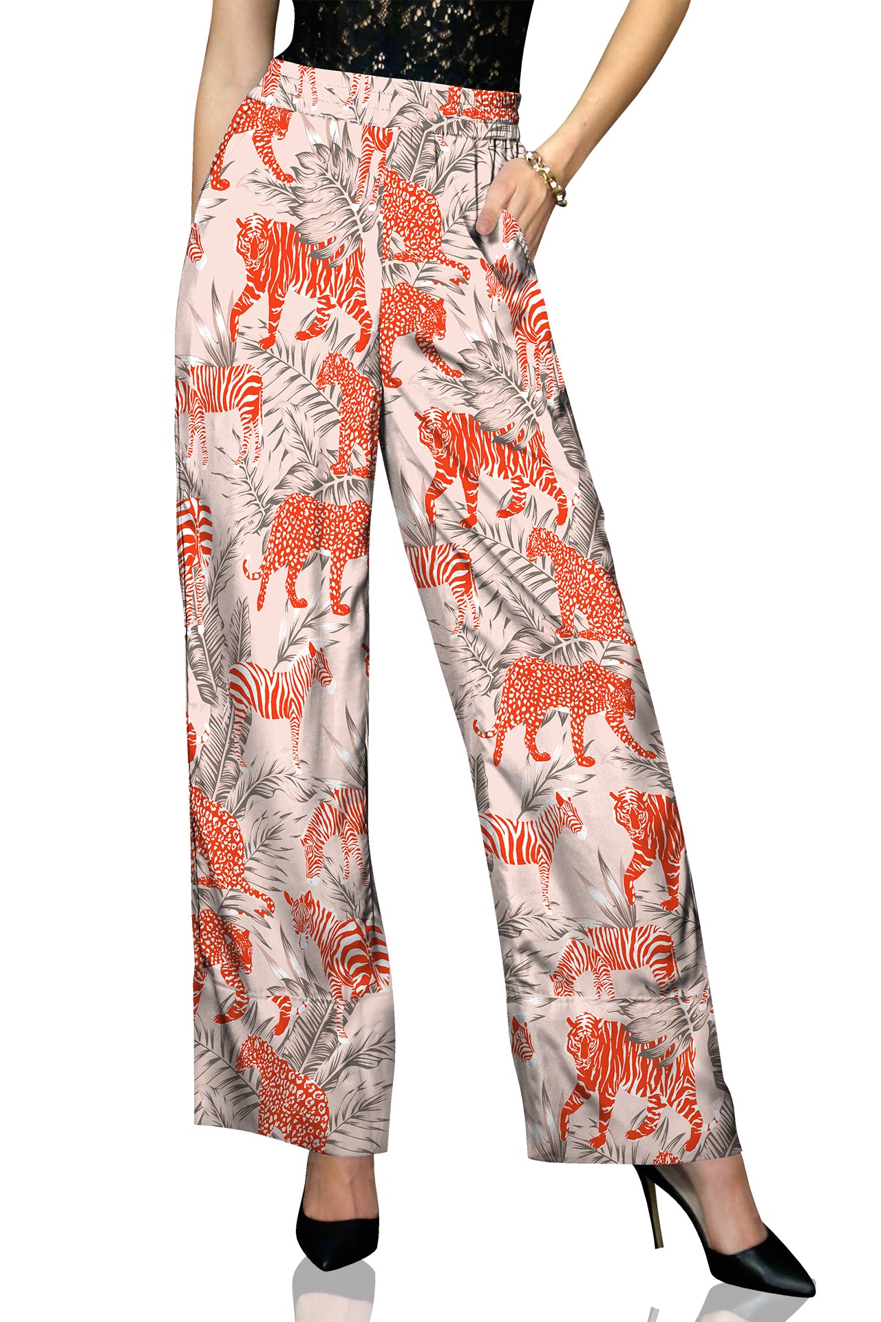 As seen on Kyle Zebra and Tiger Silk Pants in Orange