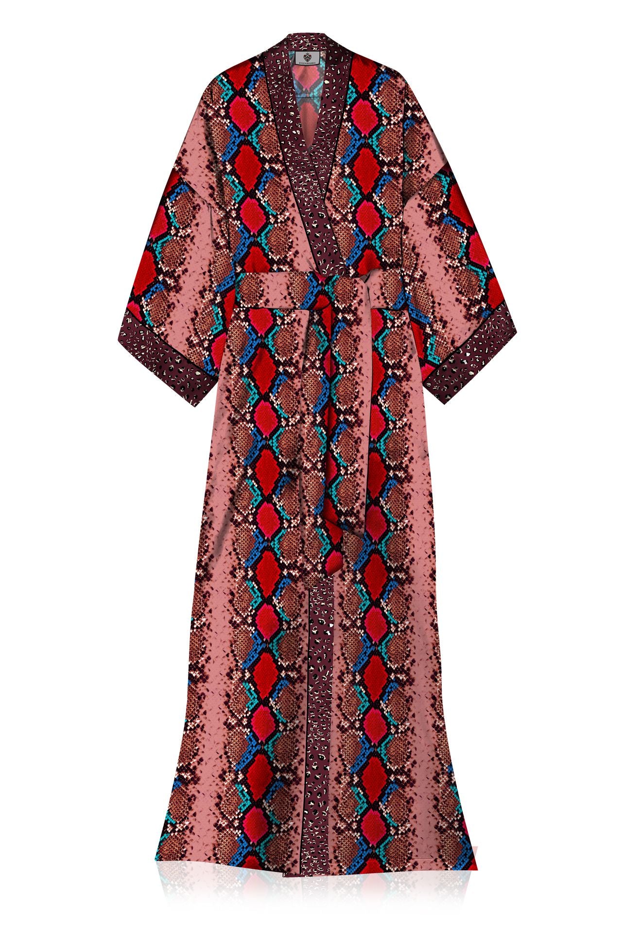 Made with Vegan Silk Long Kimono Robe Dress in Blood Stone