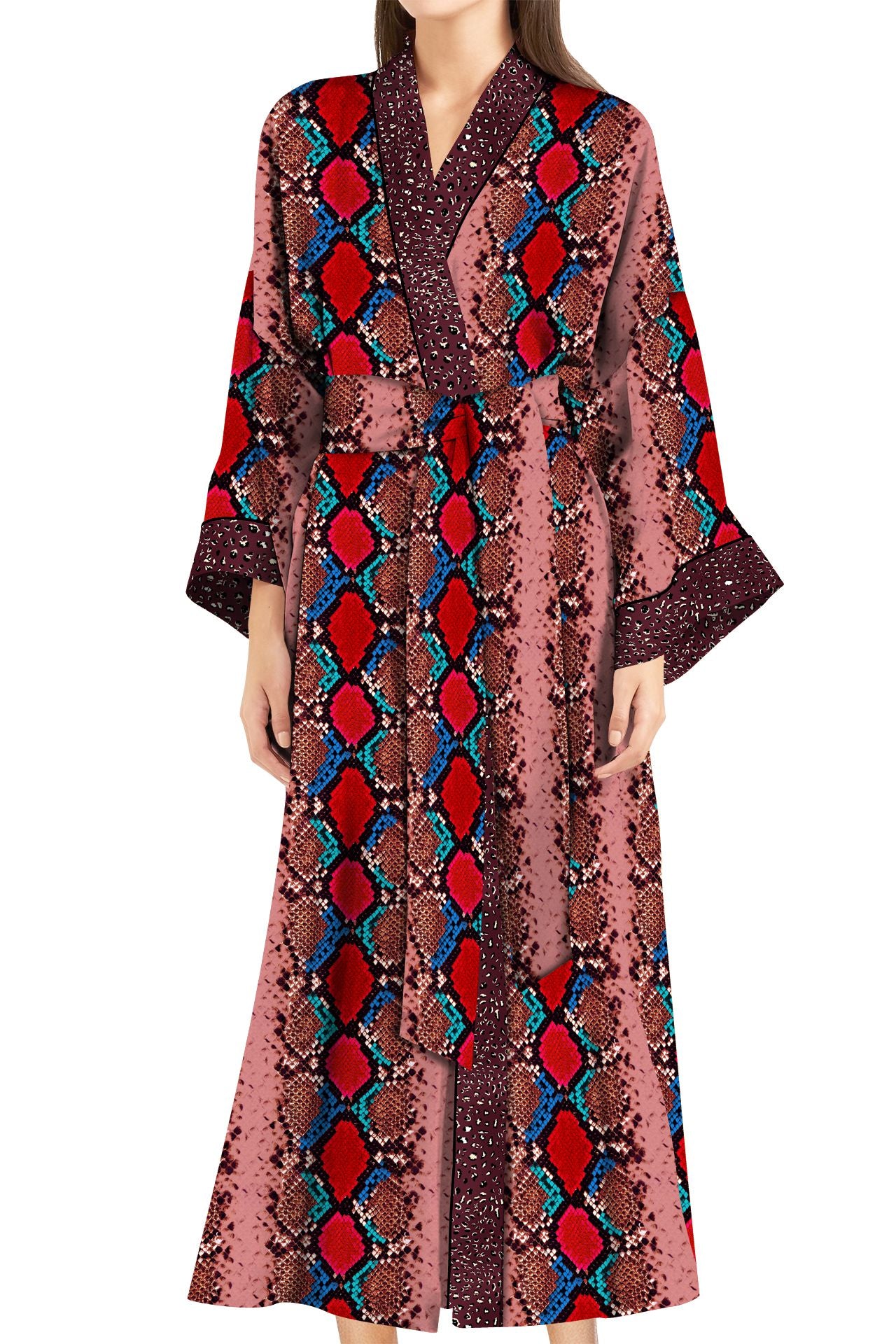 Vegan Silk Kimono Solid Blood Stone Robe in Midi Length