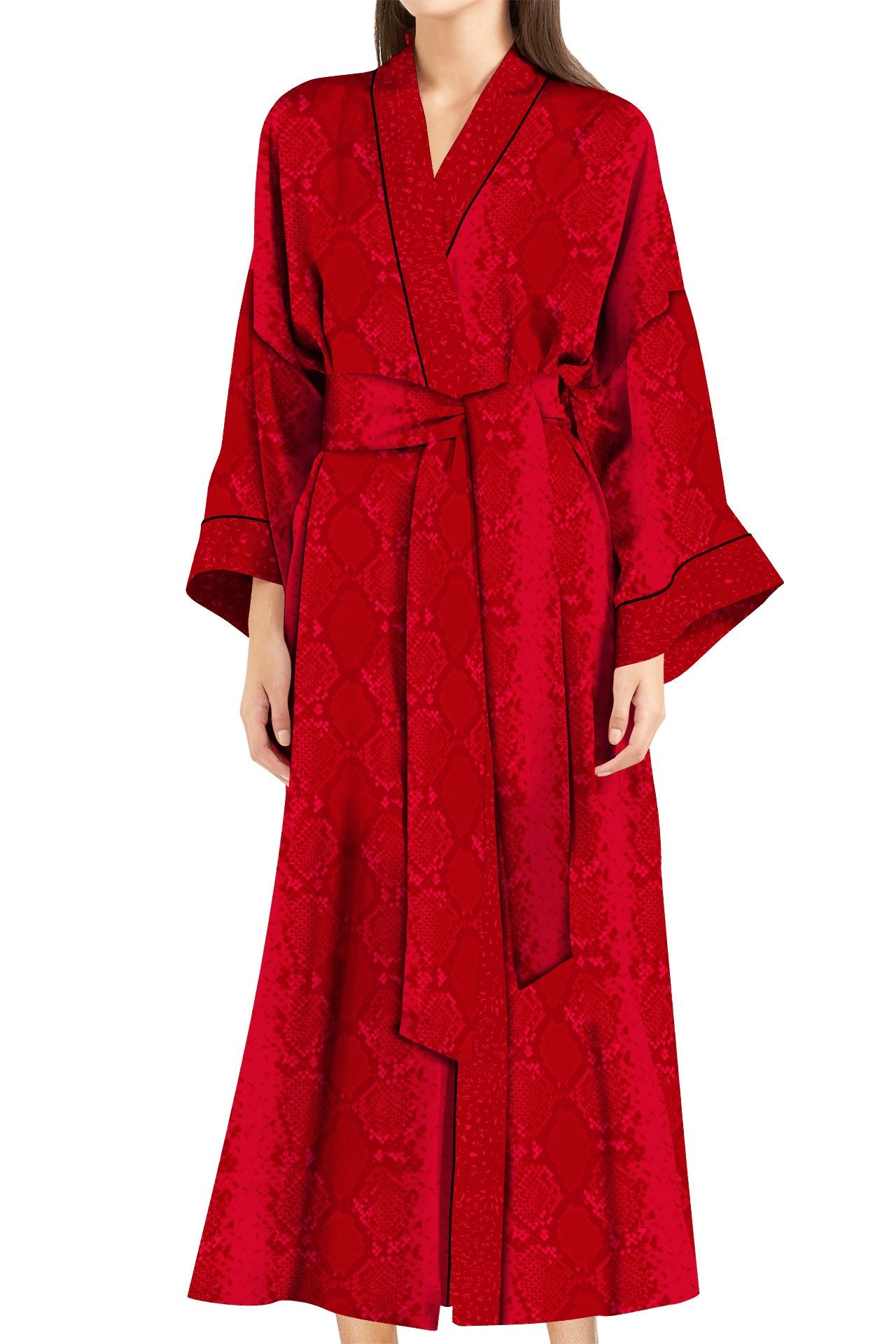 Cupro Kimono Solid Blood Stone Robe in Midi Length