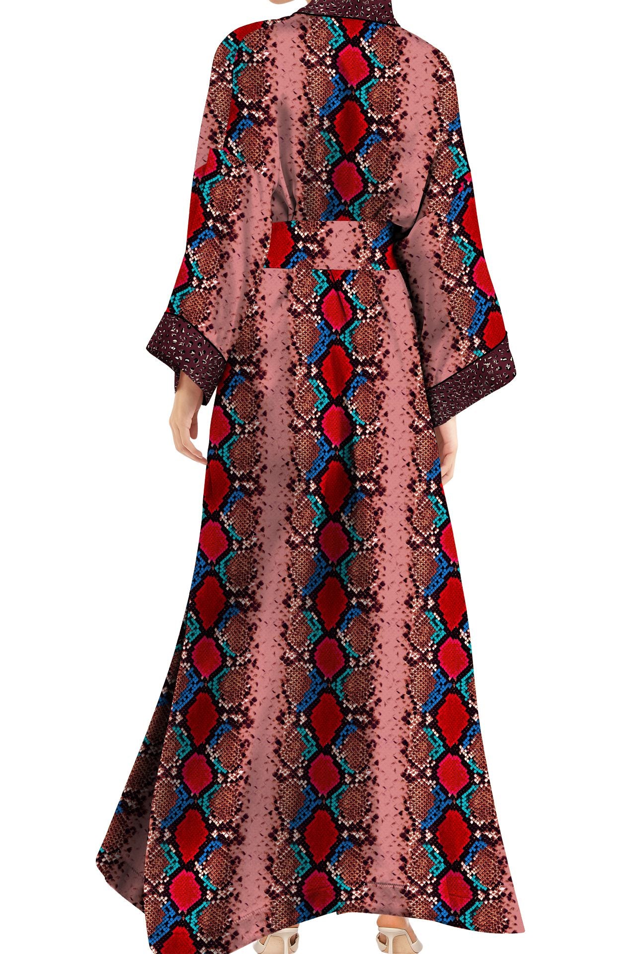 Made with Vegan Silk Long Kimono Robe Dress in Blood Stone