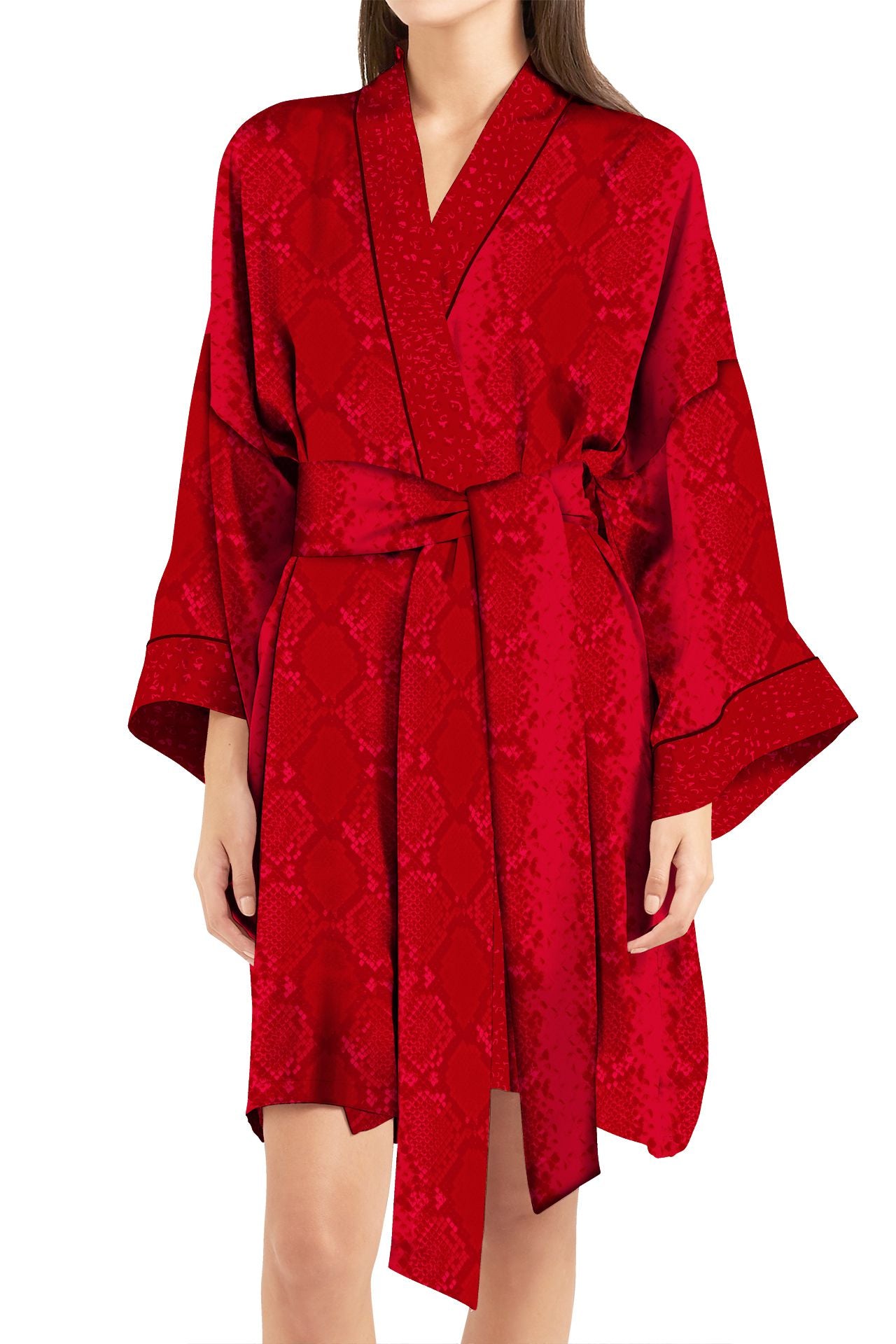 Short Silk Kimono Robe for Women Silk Crane Bathrobe Nightgown Sleepwe