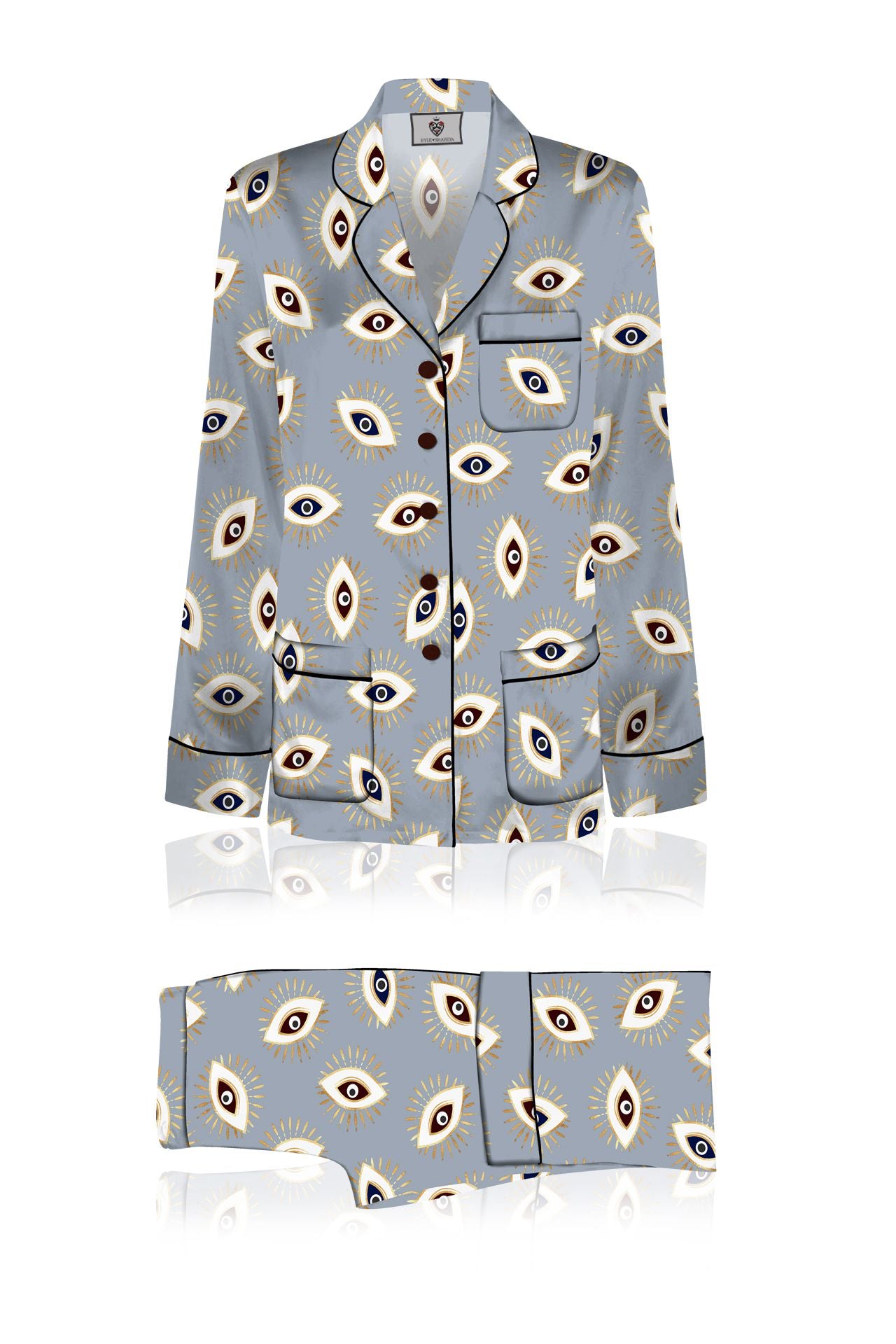 Evil Eye Grey Organic Silk Silk Full Sleeve Pajama Set