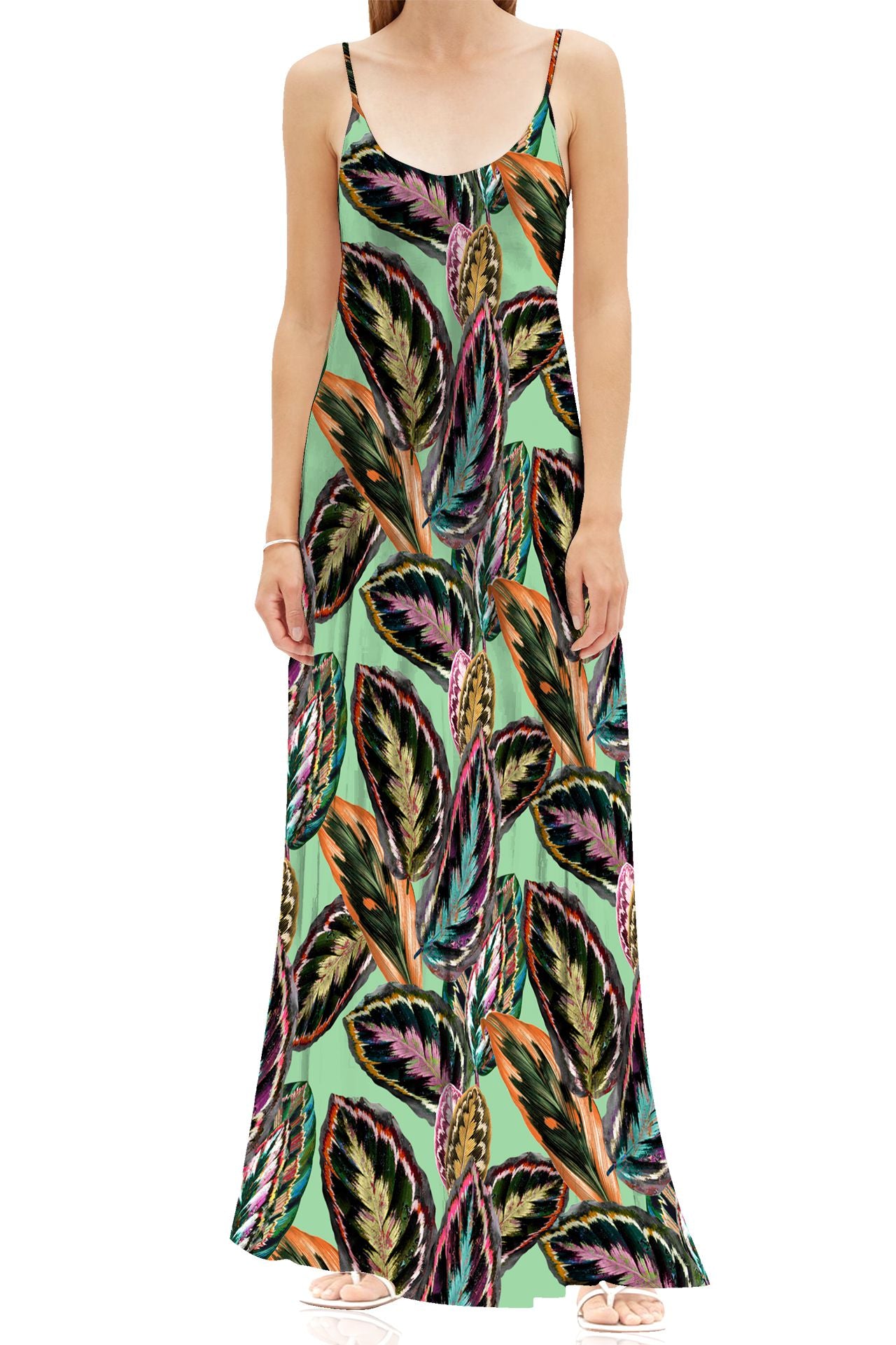 Leaf Print Vegan Silk Cami Slip Dress in Green Custom Leaf Print Vegan Silk Cami Slip Dress in Green Custom
