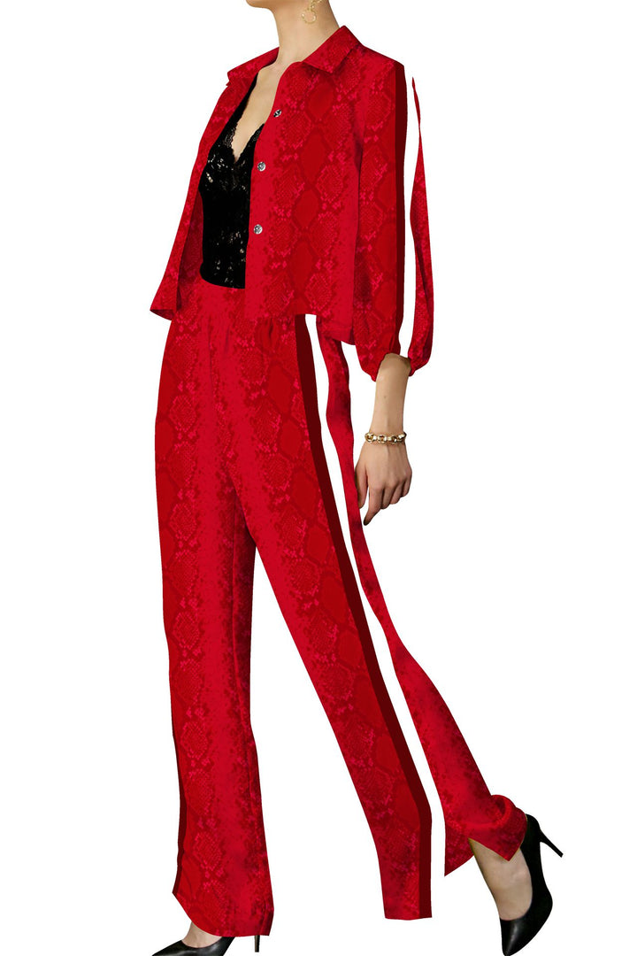 designer tracksuit, silk, Kyle Richard, womens tracksuit, blood stone, cupro, vegan silk, luxury, stylish, solid, eco friendly