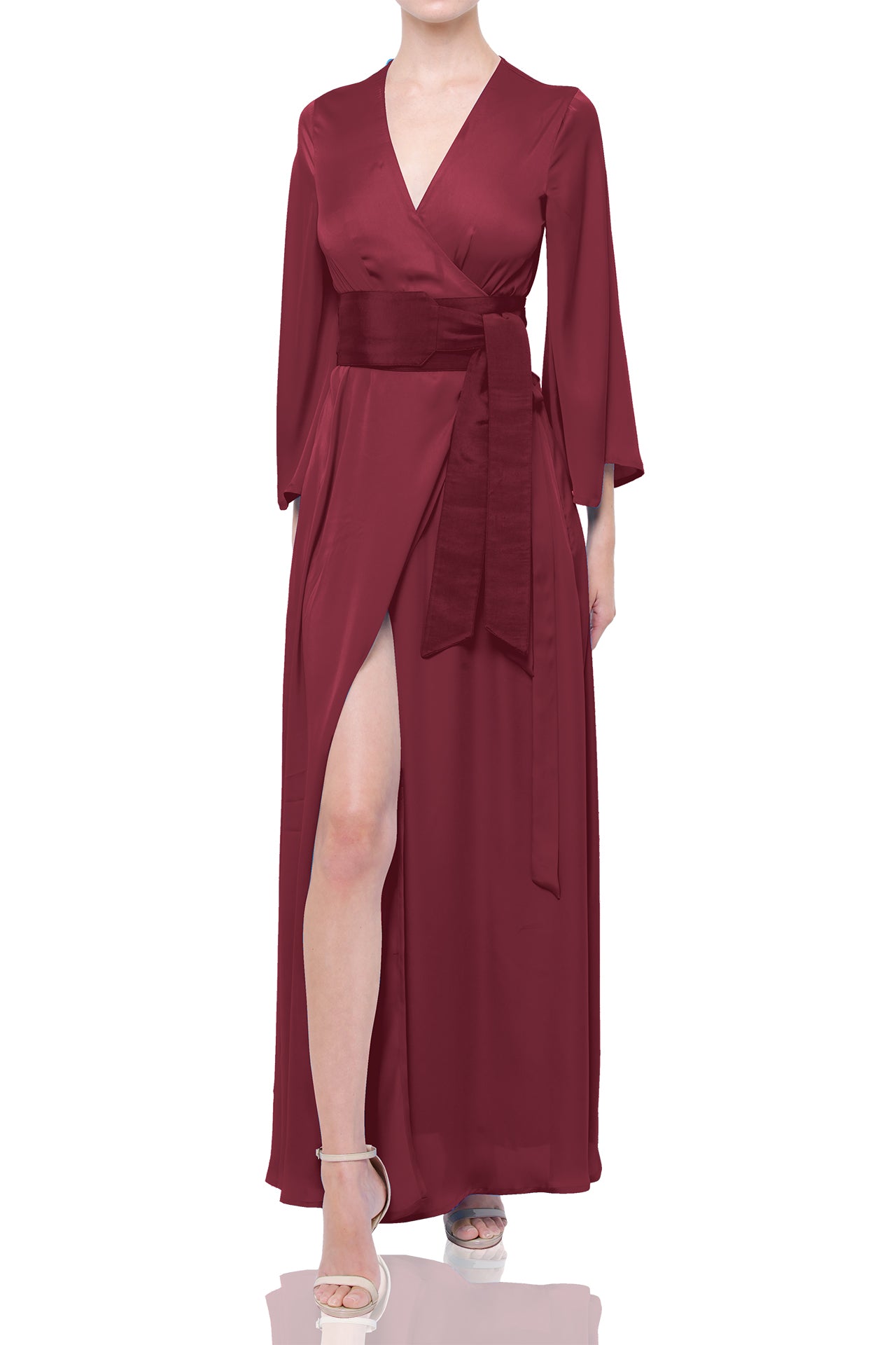 Solid Blood Stone Maxi Long Wrap Dress