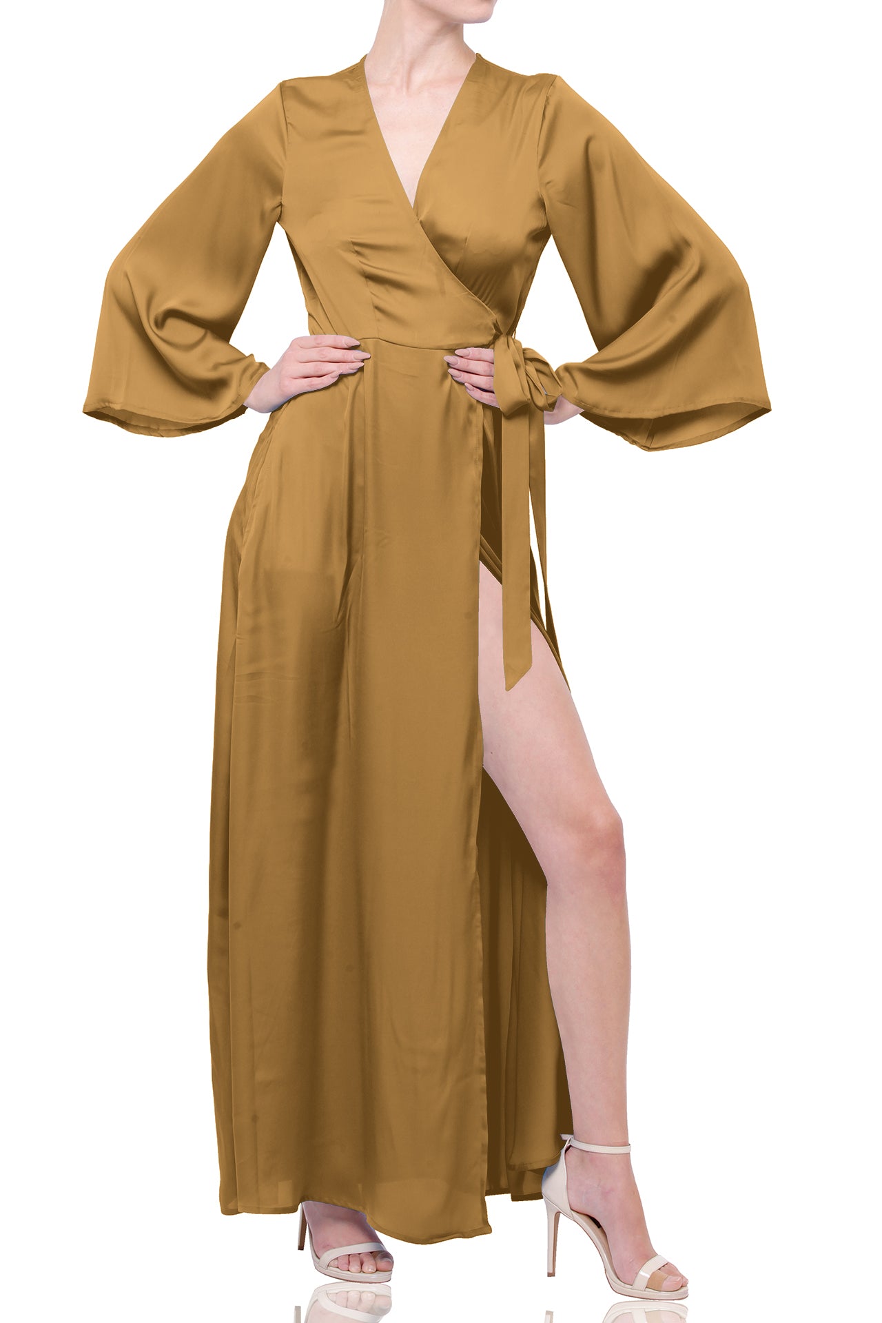 Designer Long Maxi Wrap Dress in Butterscotch