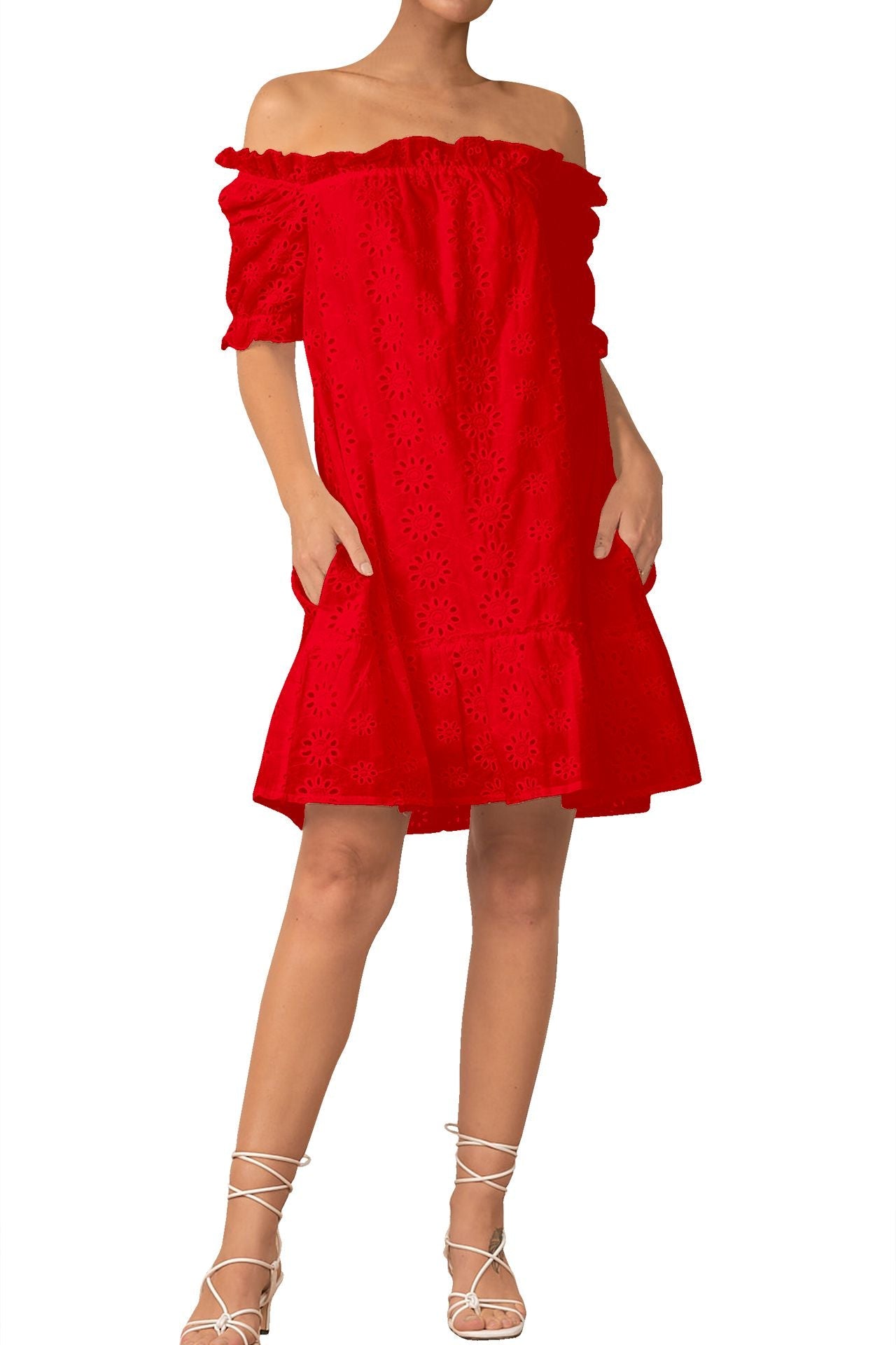 Off Shoulder Short Dress in Red