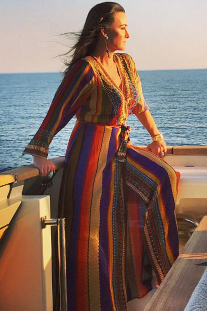 kyle richards maxi dress As Seen on Kyle Richards Rainbow Stripe Print Wrap Dress