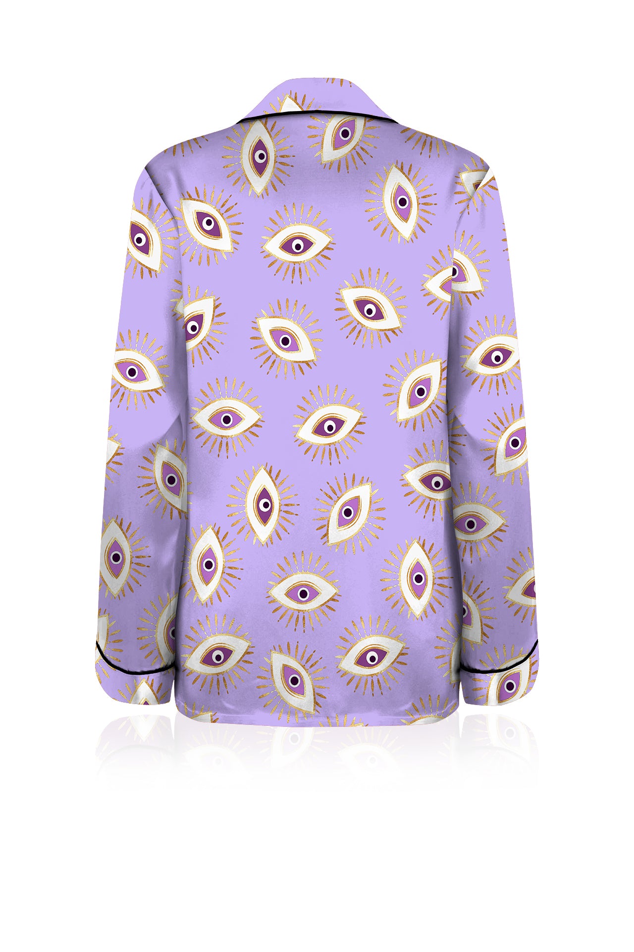 Digital Lavender Organic Silk Long Sleeve Shirt in Eye Print