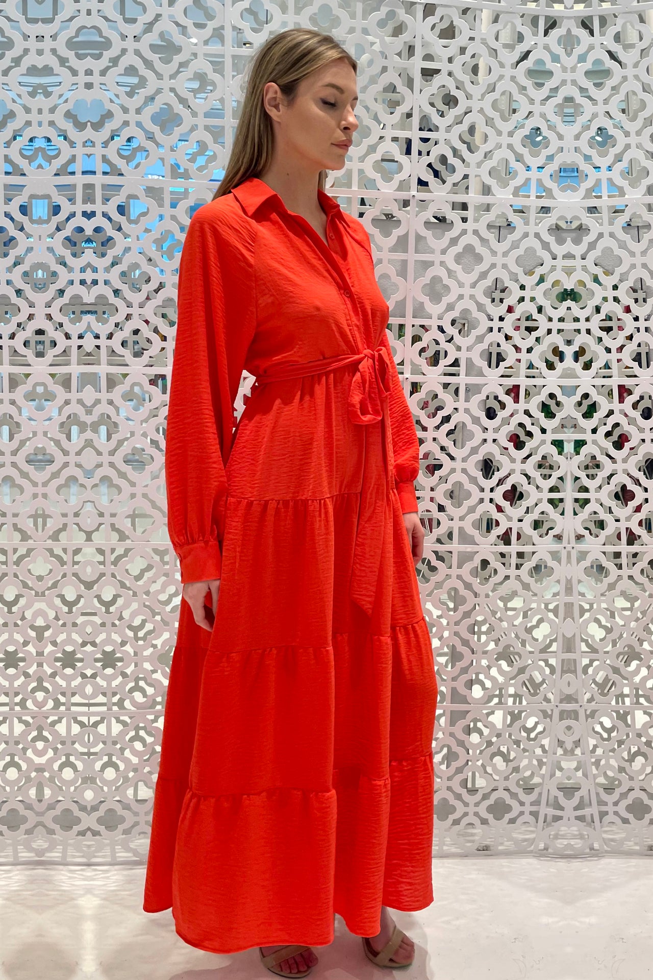 Red Full Sleeve Maxi Dress
