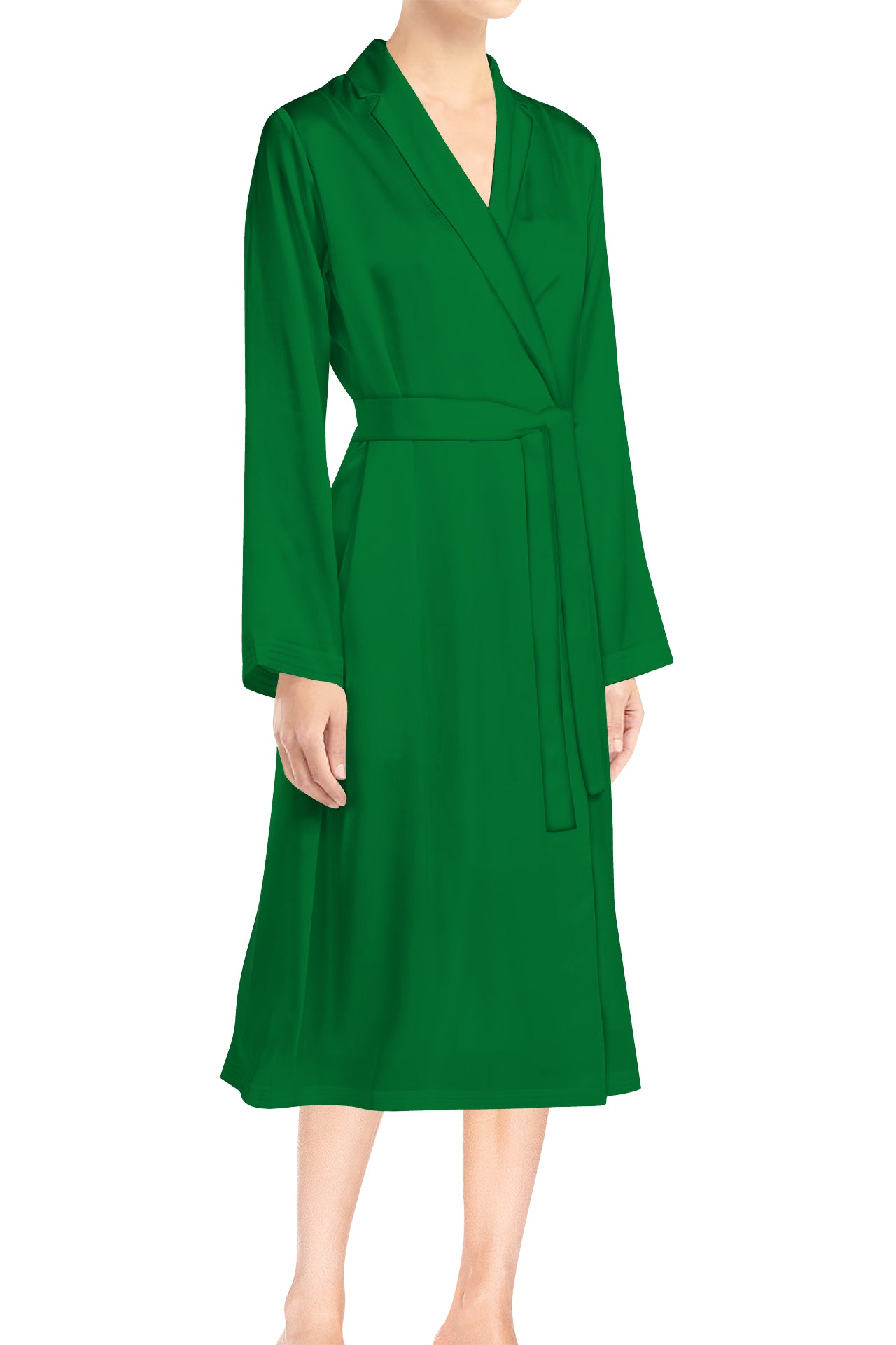 Green Midi Length Wrap Dress Made with Vegan Silk