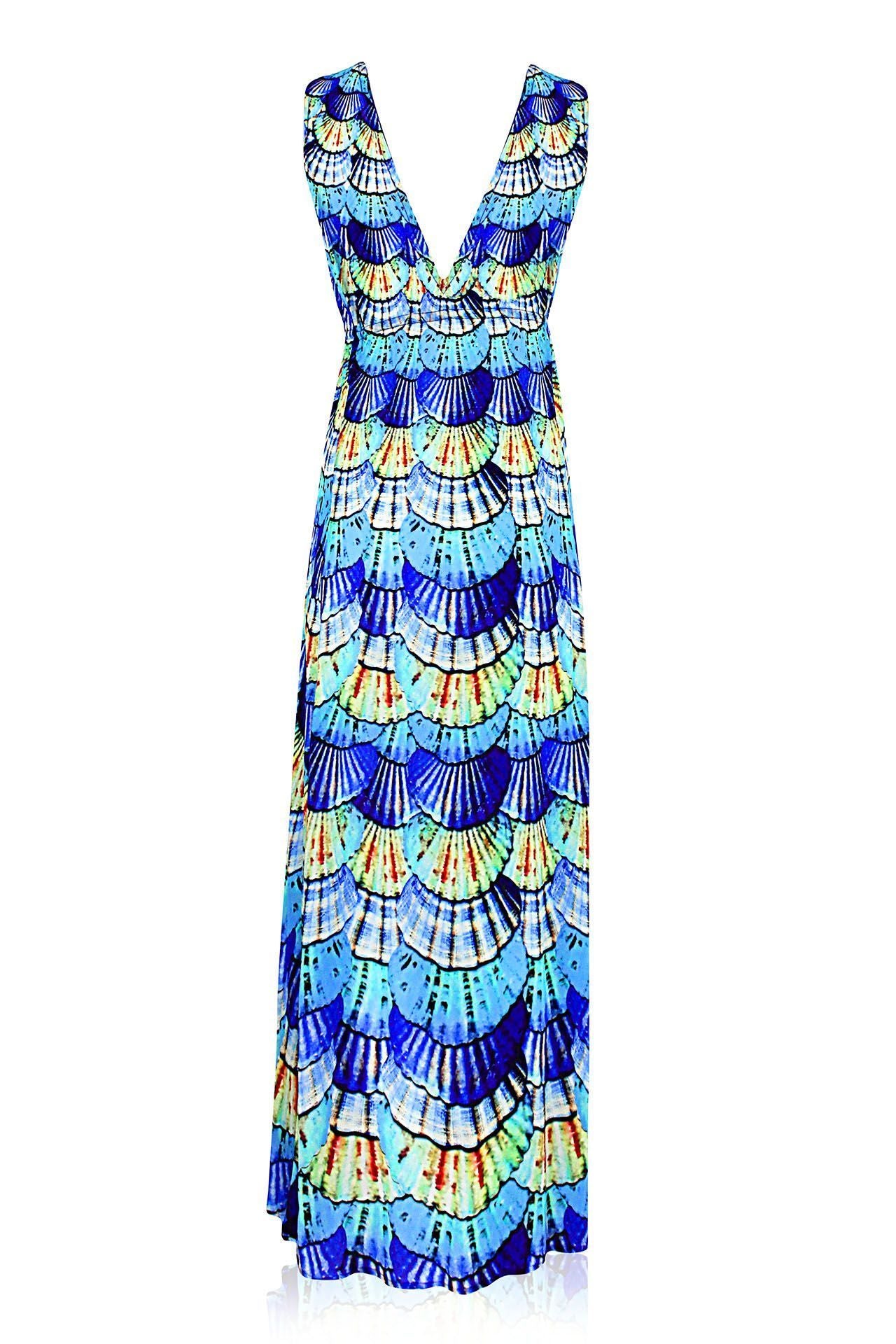 As Seen on Paris Hilton Designer  V Neck Maxi Dress in Blue