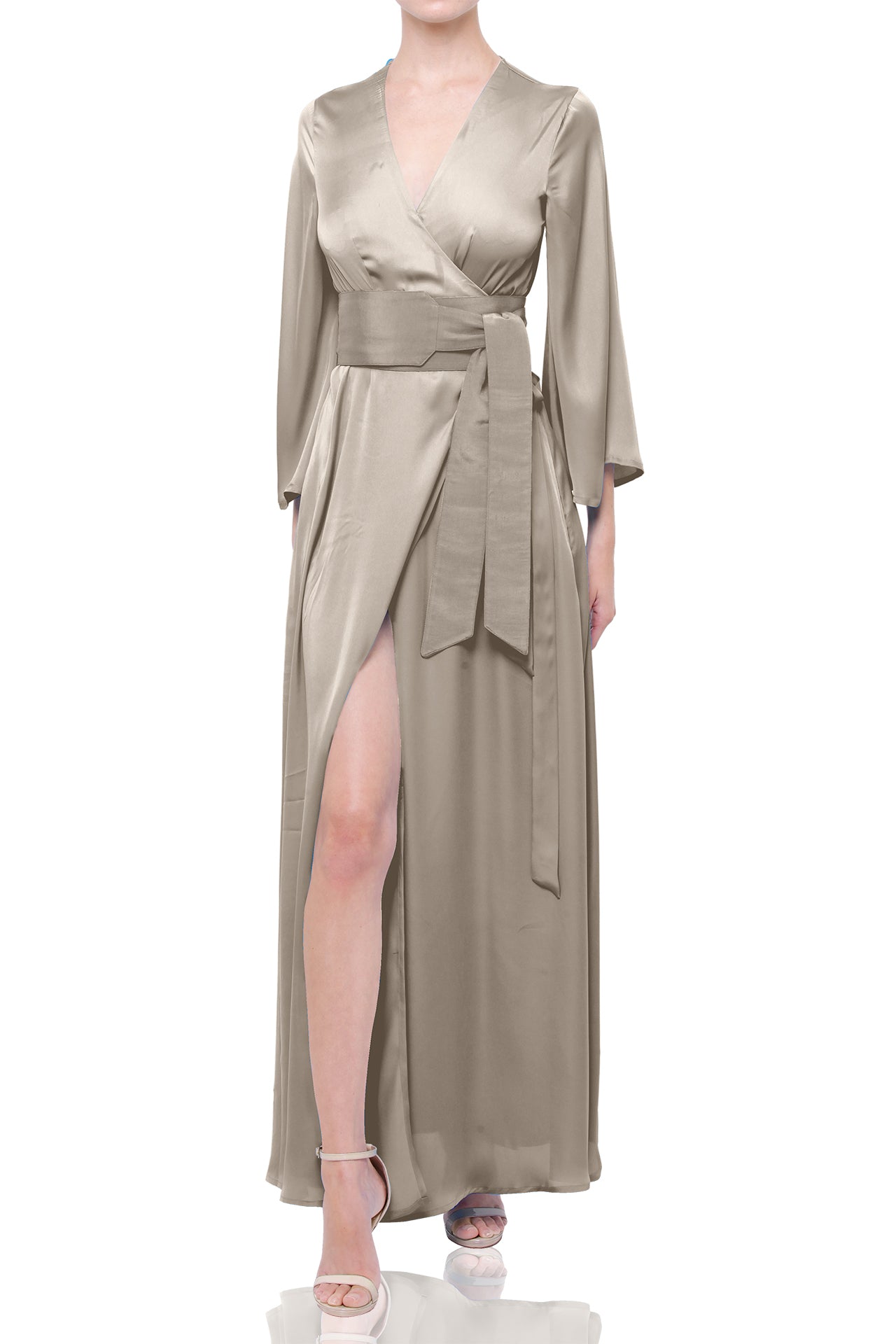 Long Full Sleeve Maxi Wrap Dress in Solid